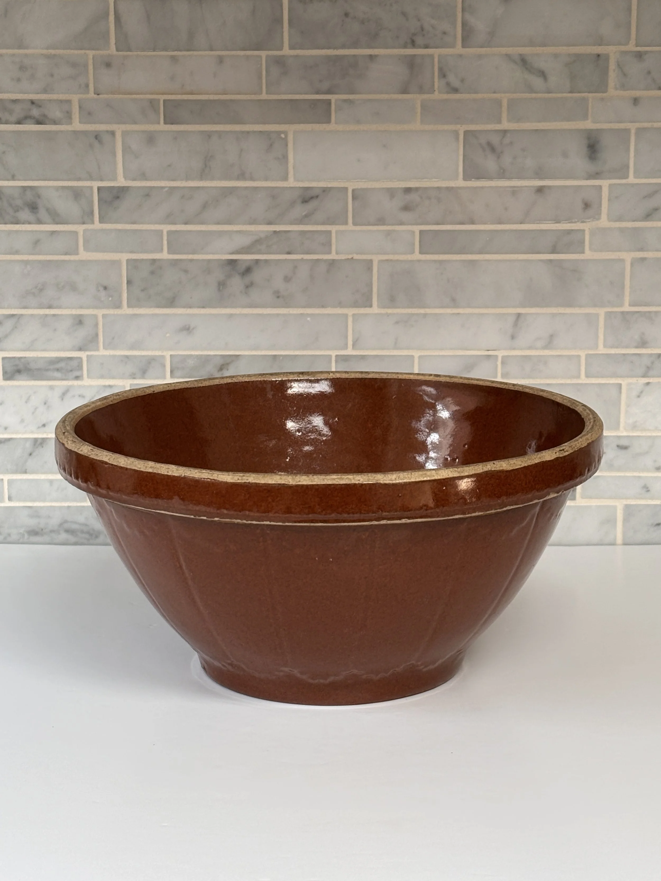 Vintage Stoneware Glazed Brown Mixing Bowl