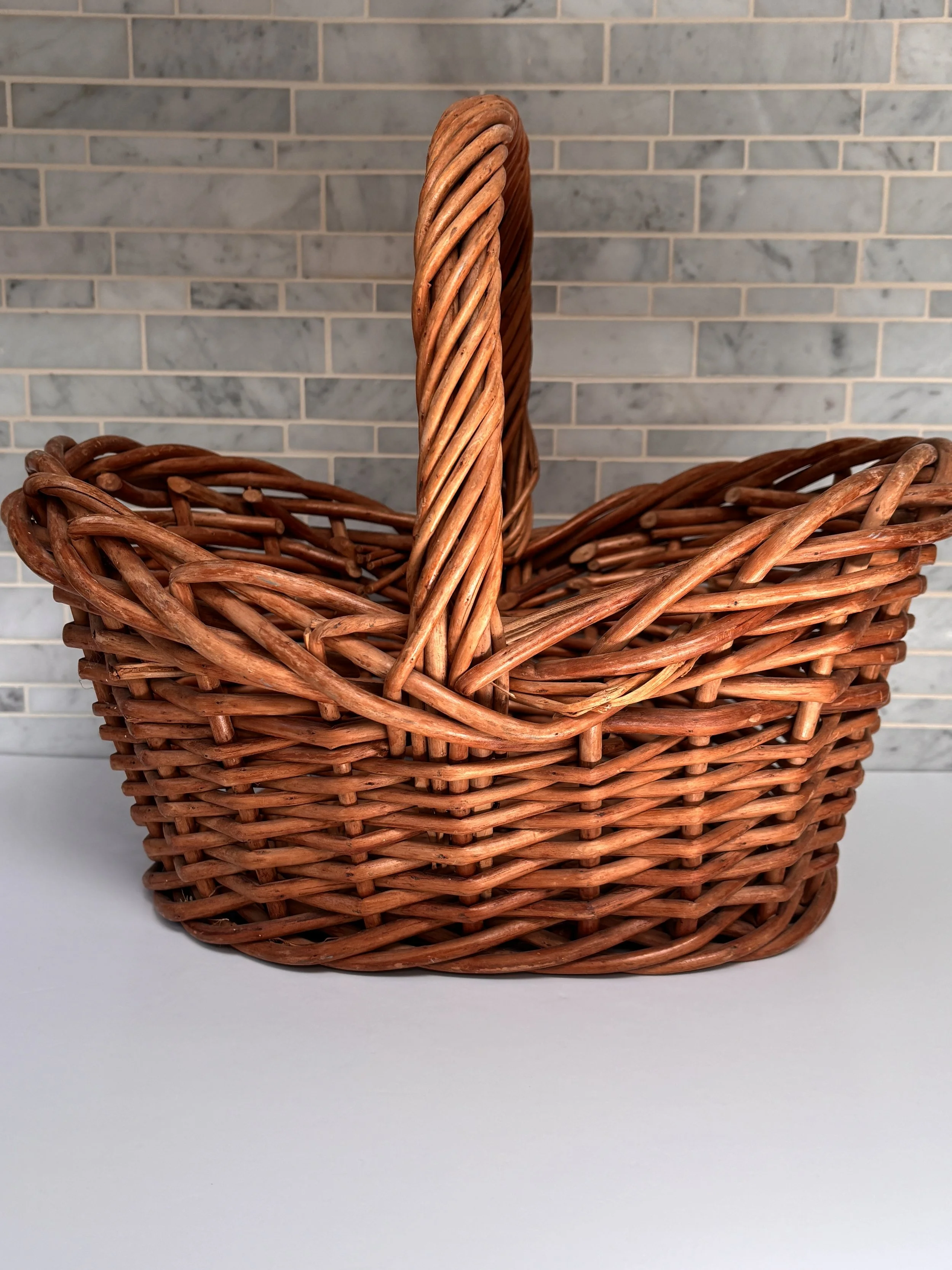 Vintage Woven Willow Gathering Small Basket