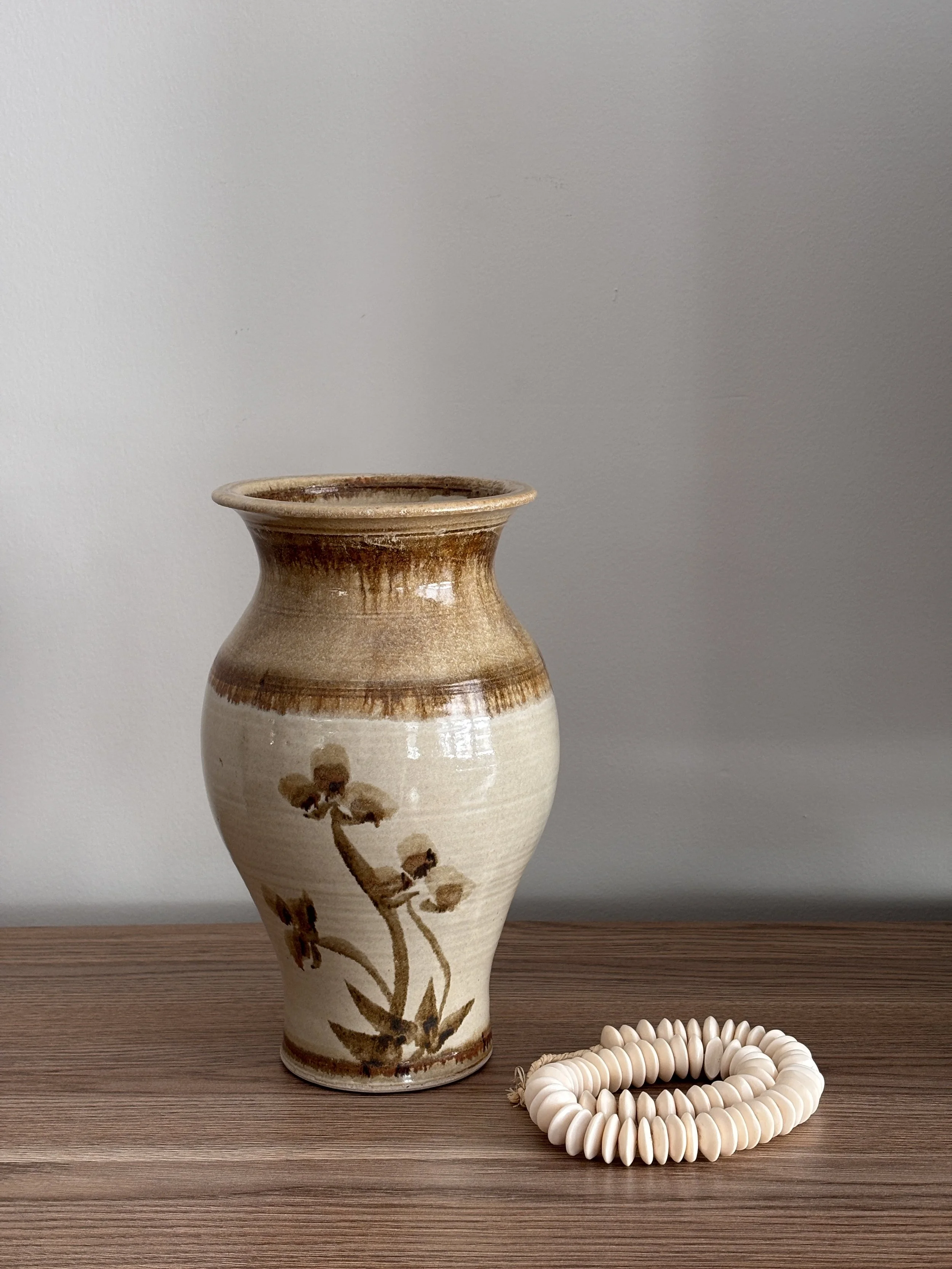 Vintage Glazed Flower Pottery Vase