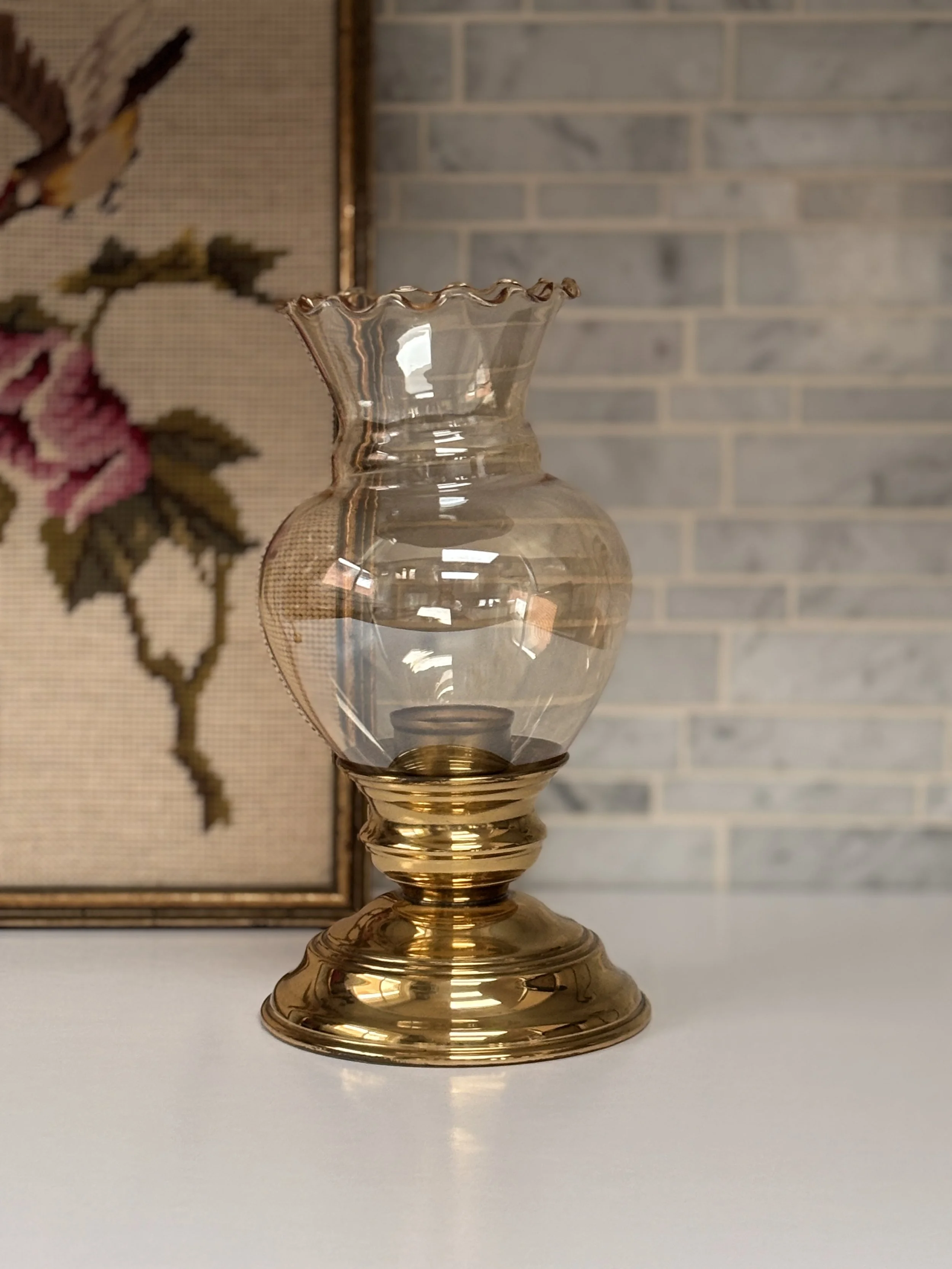 Vintage English Brass Hurricane Tealight Holder