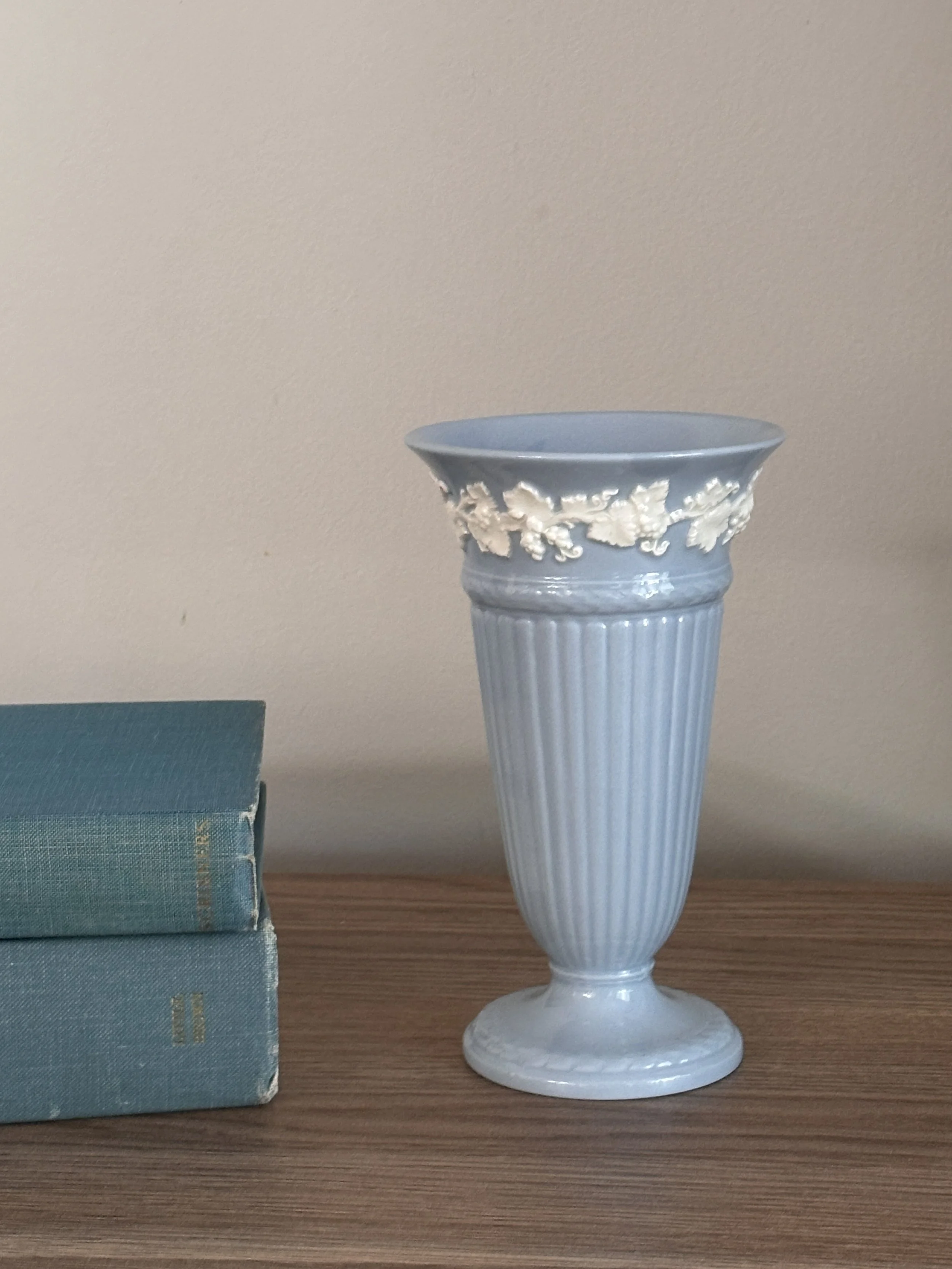 Vintage Wedgwood Embossed Queens Ware Blue Vase