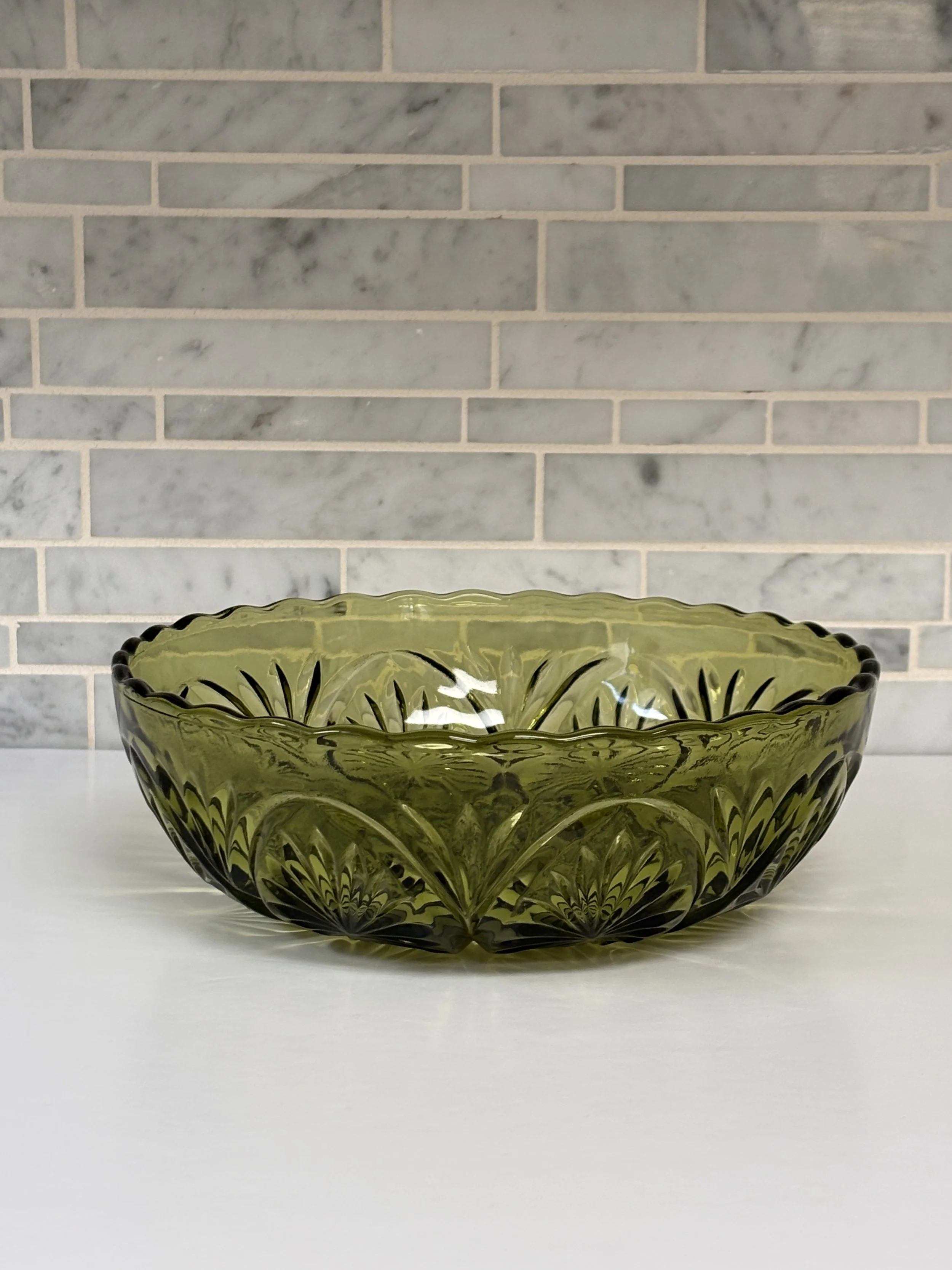 Anchor Hocking Green Glass Bowl · Vintage Starburst Medallion Bowl