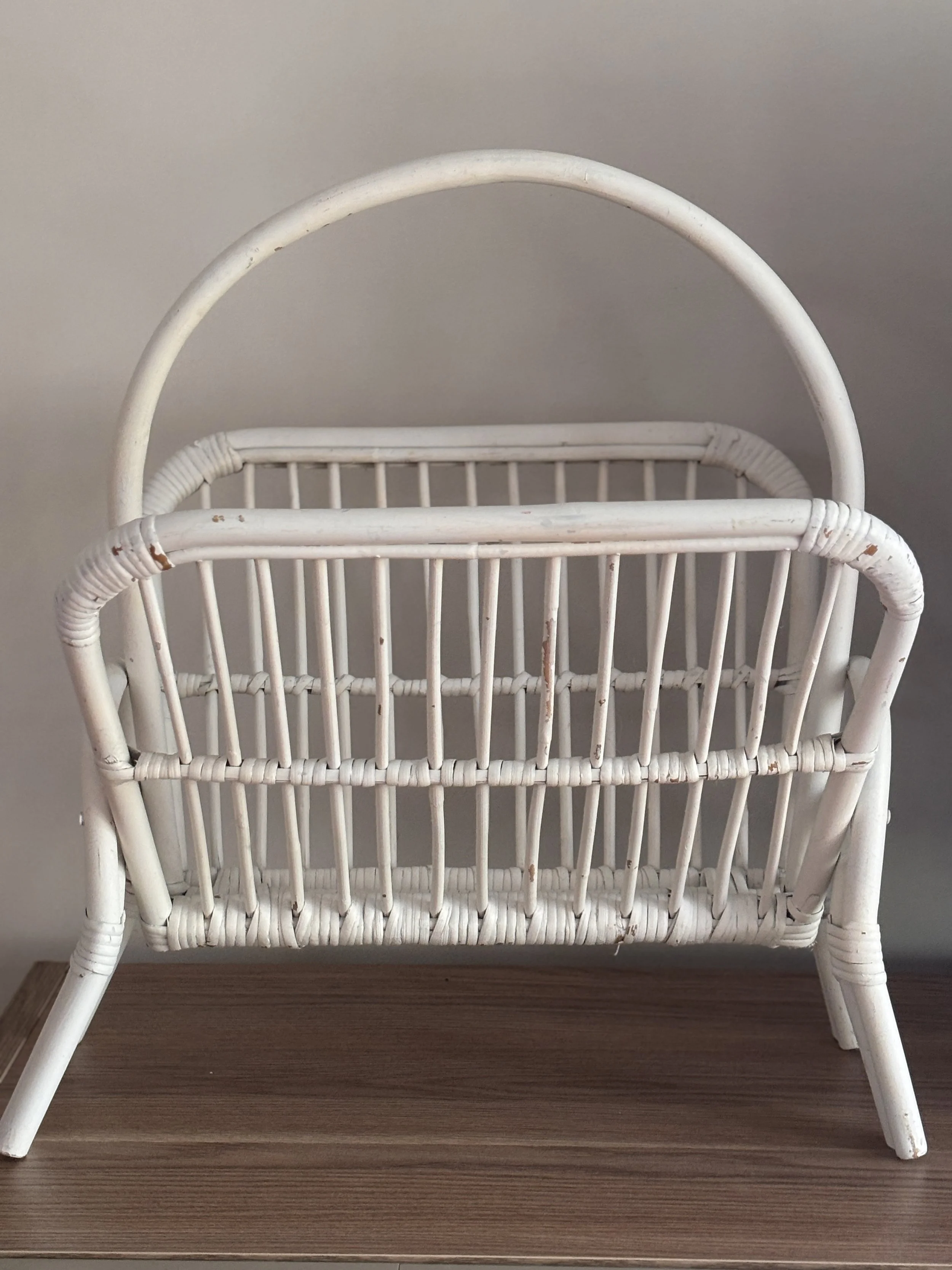 Vintage White Rattan Magazine Rack
