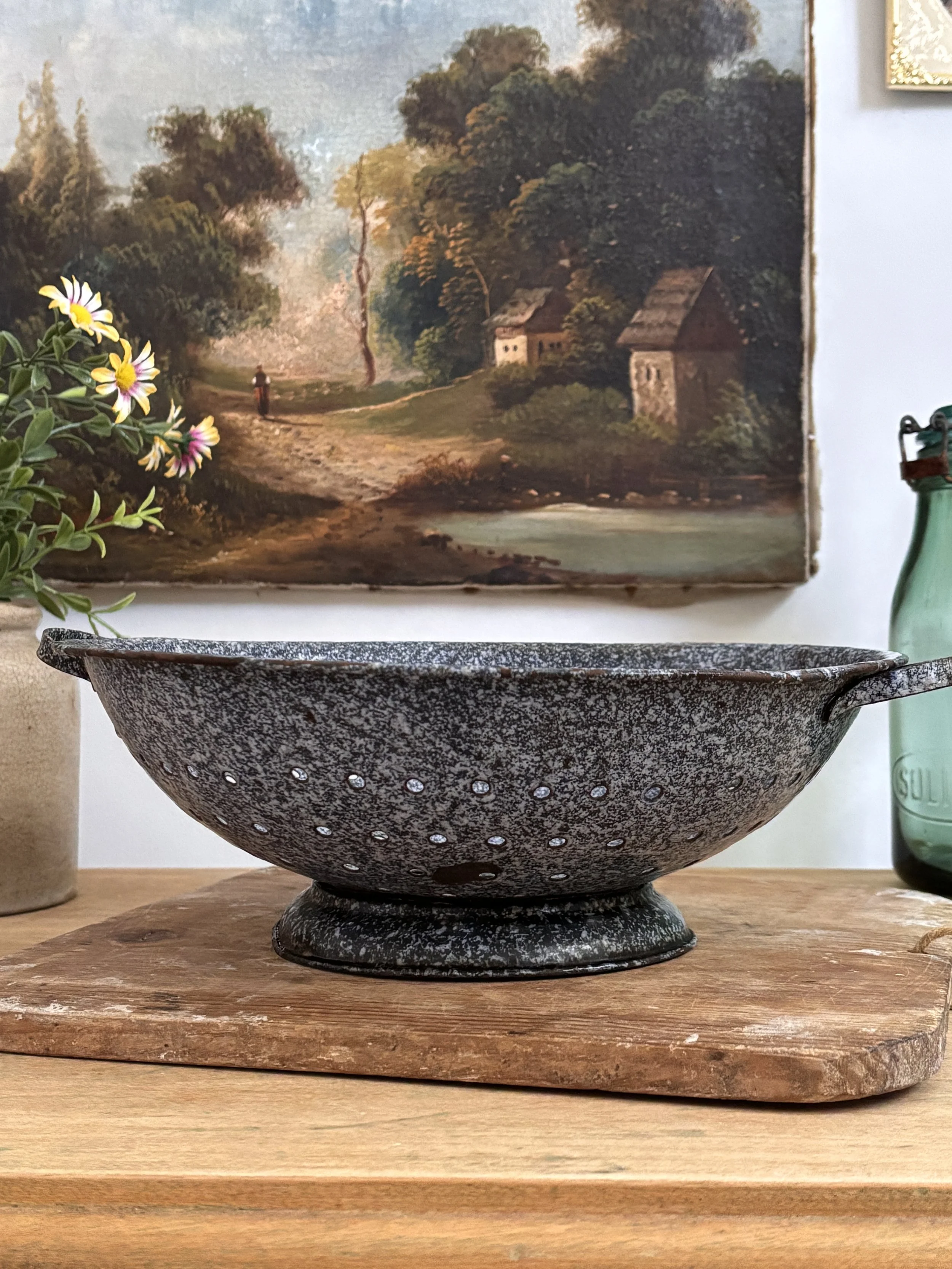 Vintage Speckled Enamelware Strainer