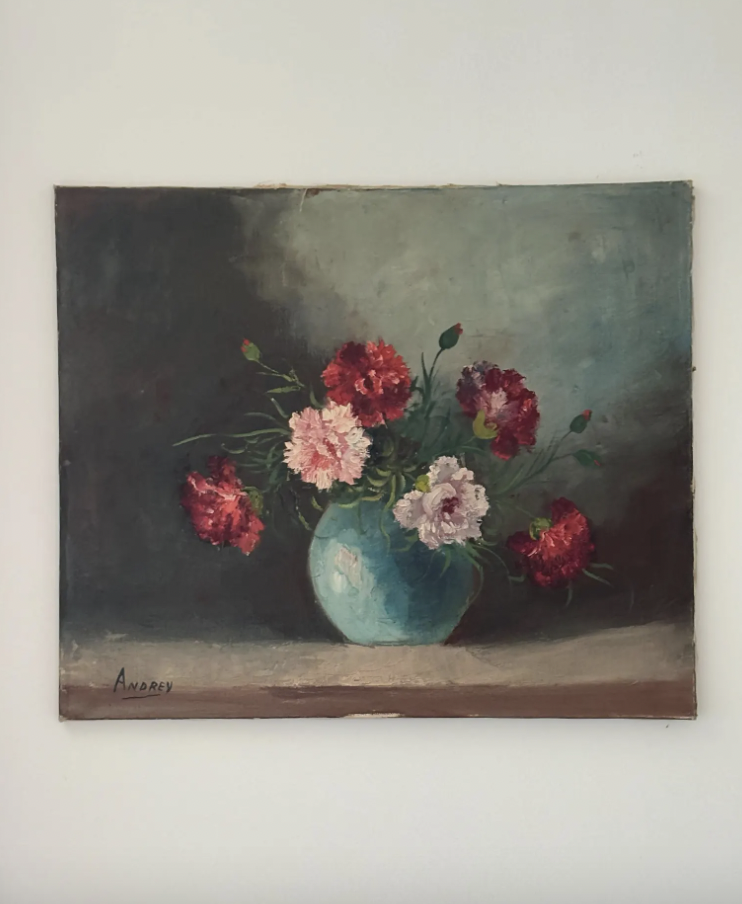 Antique French Floral Still Life Oil Painting