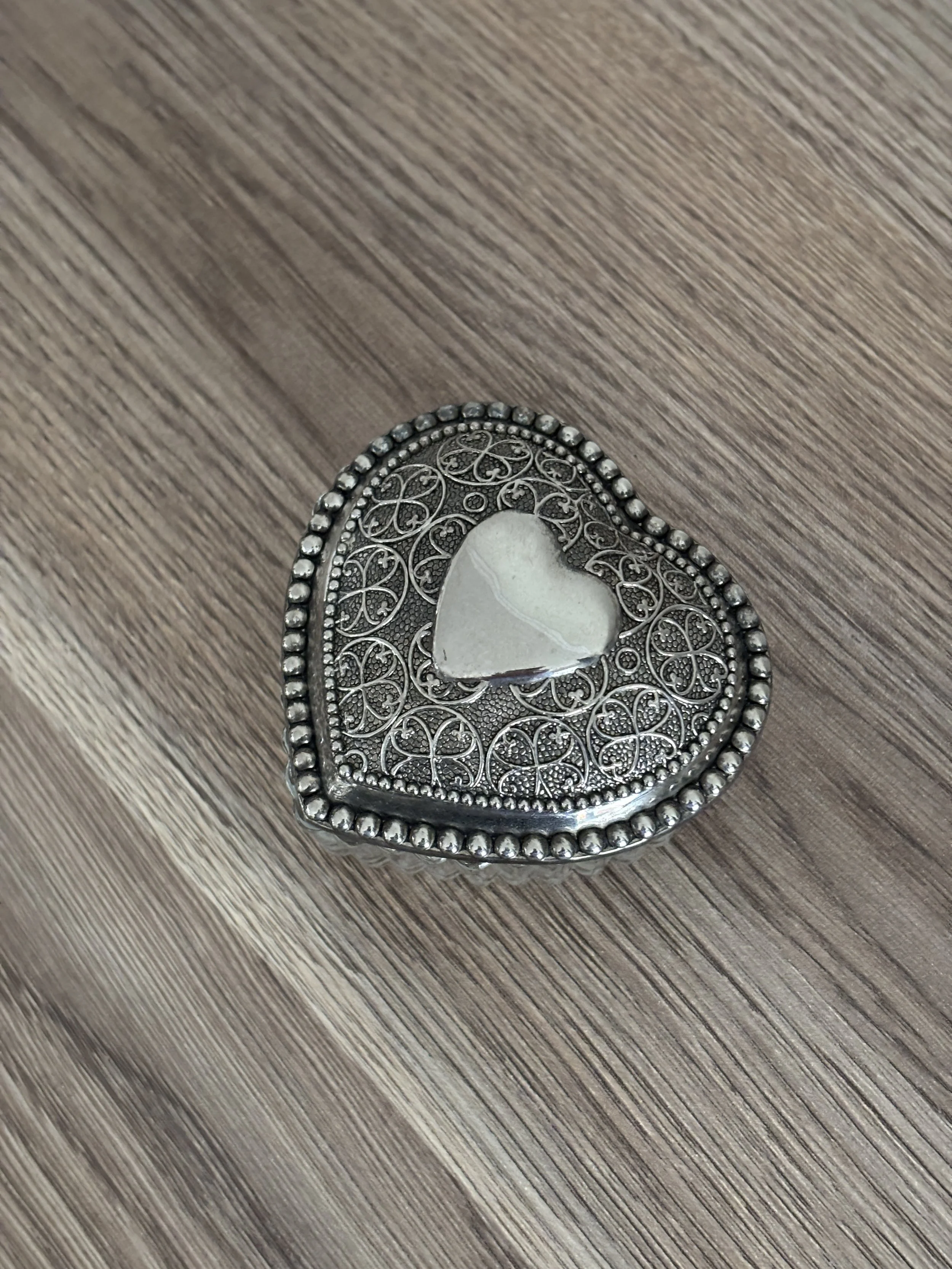 Vintage Heart Shape Glass And Silver PLated Trinket Box