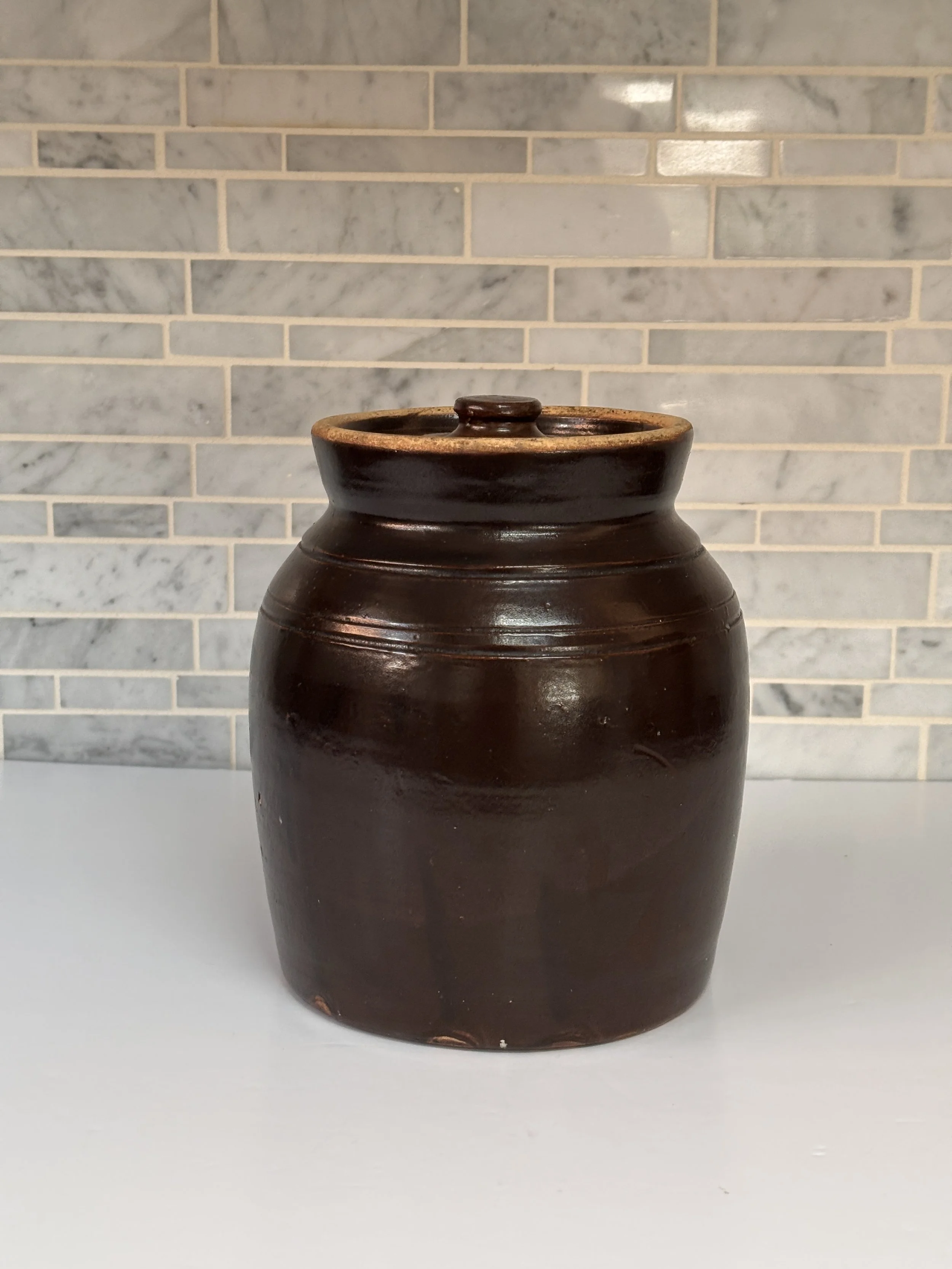 Vintage Brown Glazed Stoneware Crock