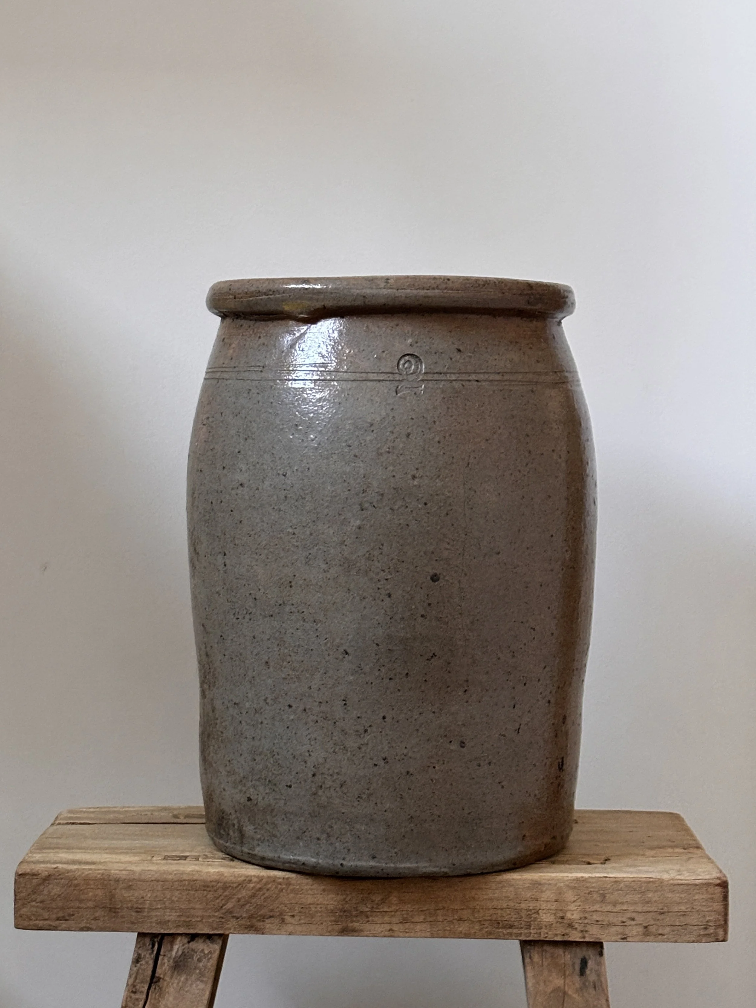 Antique Stoneware Salt Glaze Large Crock