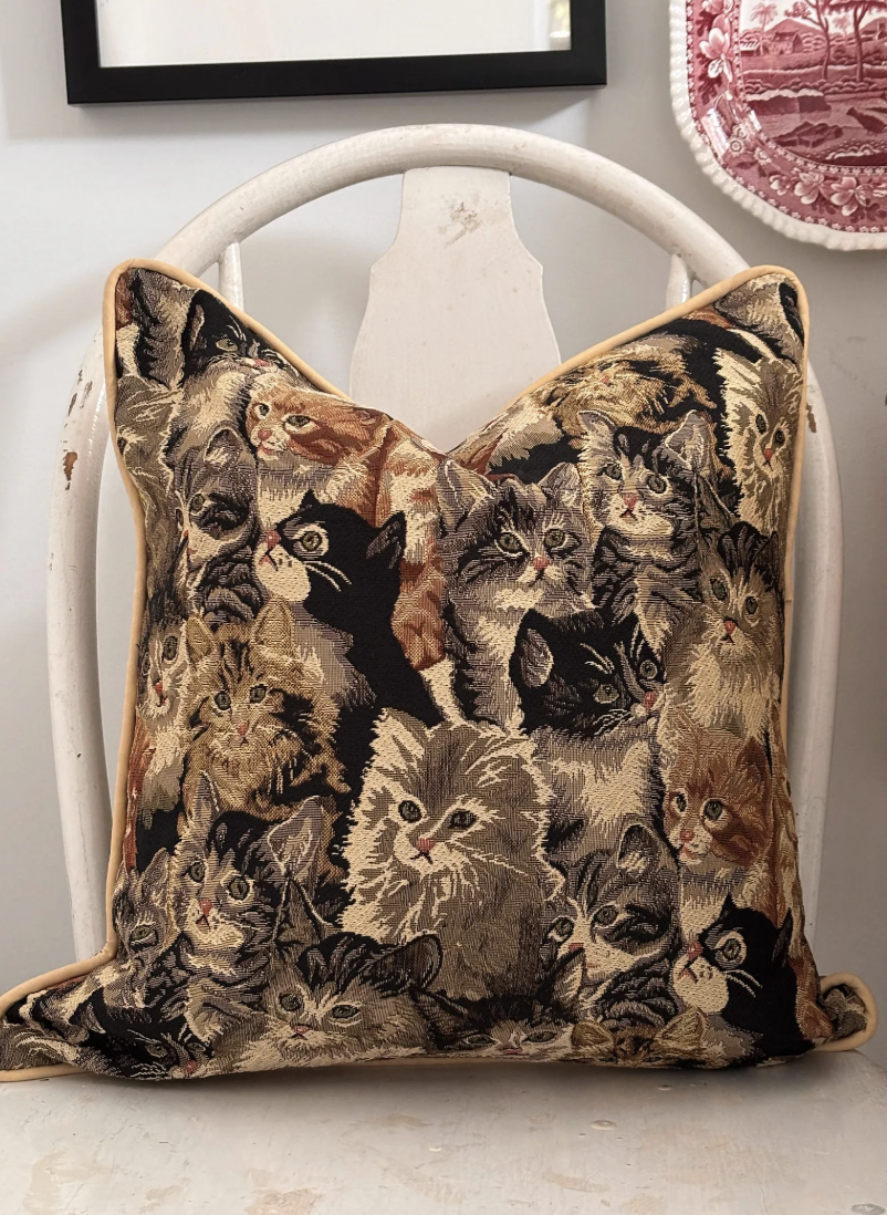 Vintage Tapestry Cat Cushion