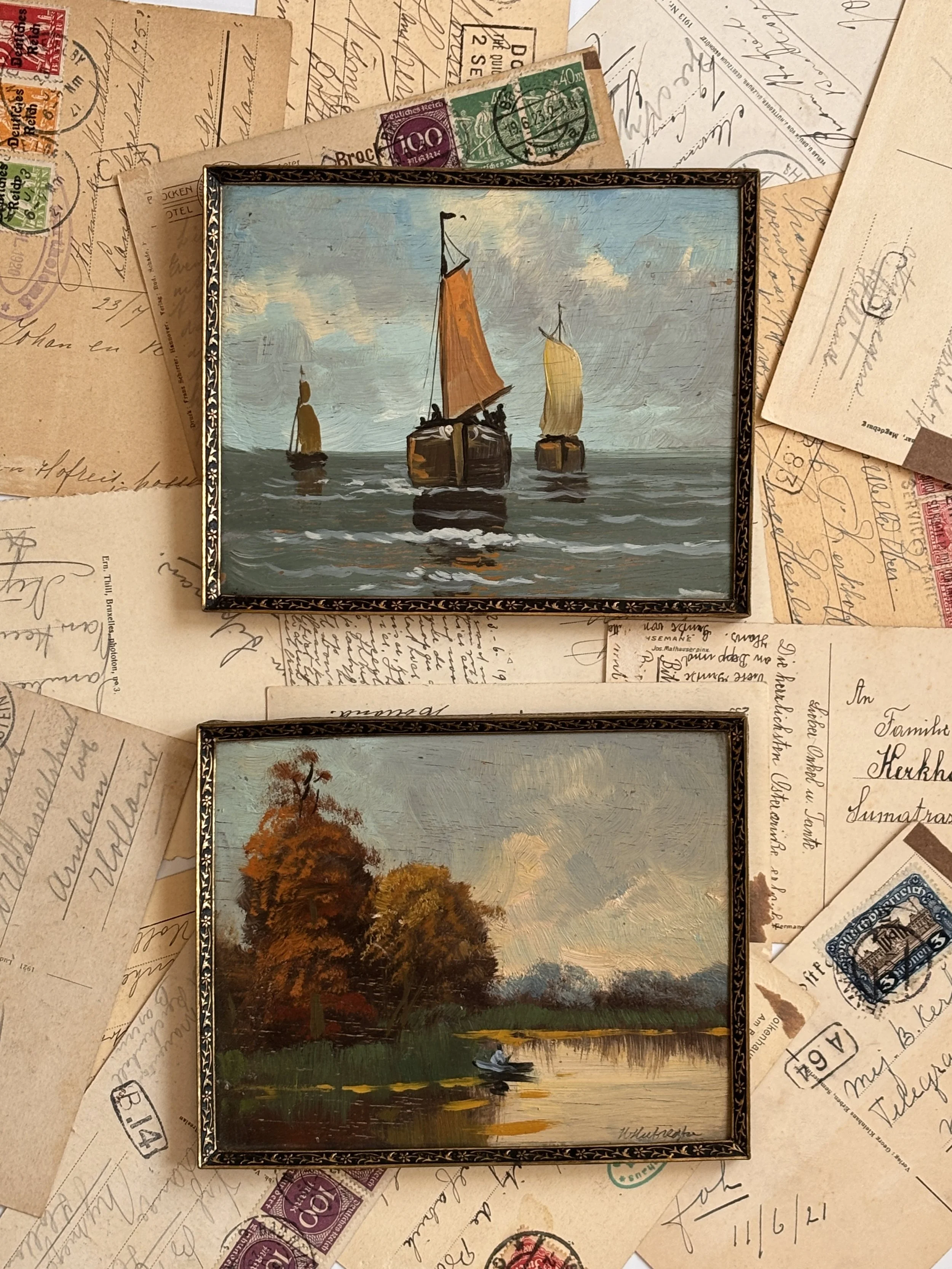 Set of Petite Landscape Oil Paintings on Wood