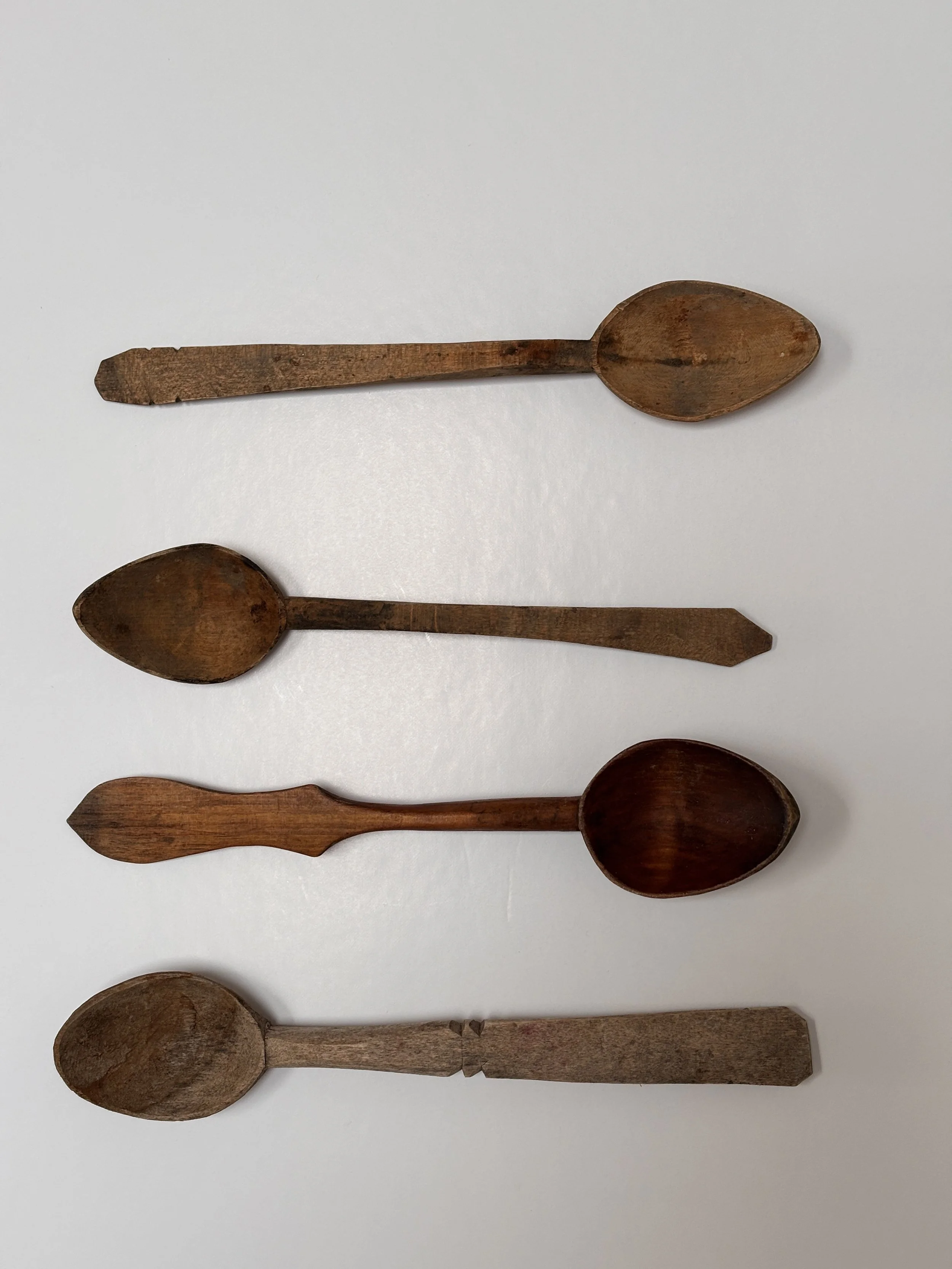 Vintage European Hand-Carved Wooden Spoon Set of Four