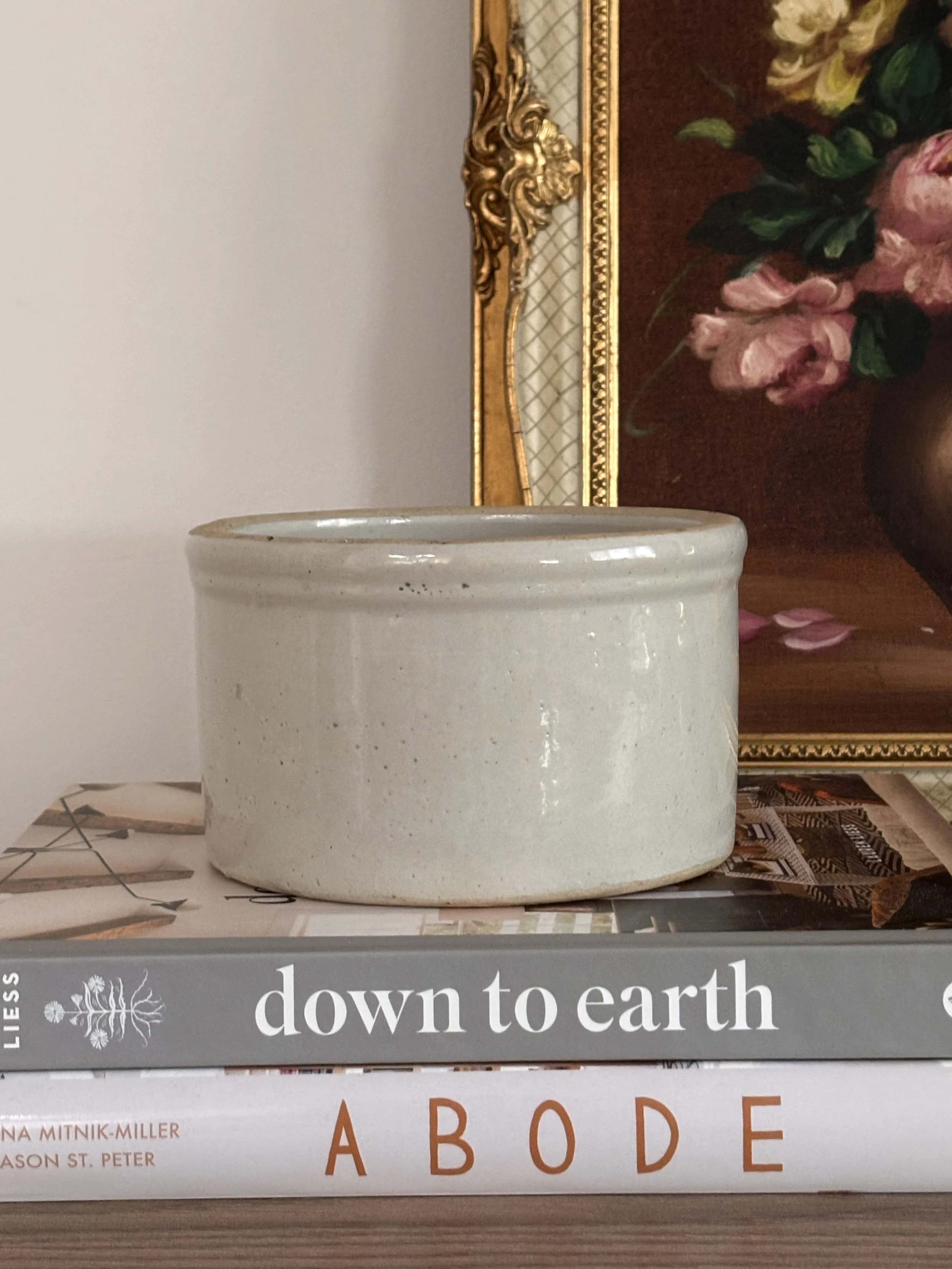 Small Glazed Antique Stoneware Crock