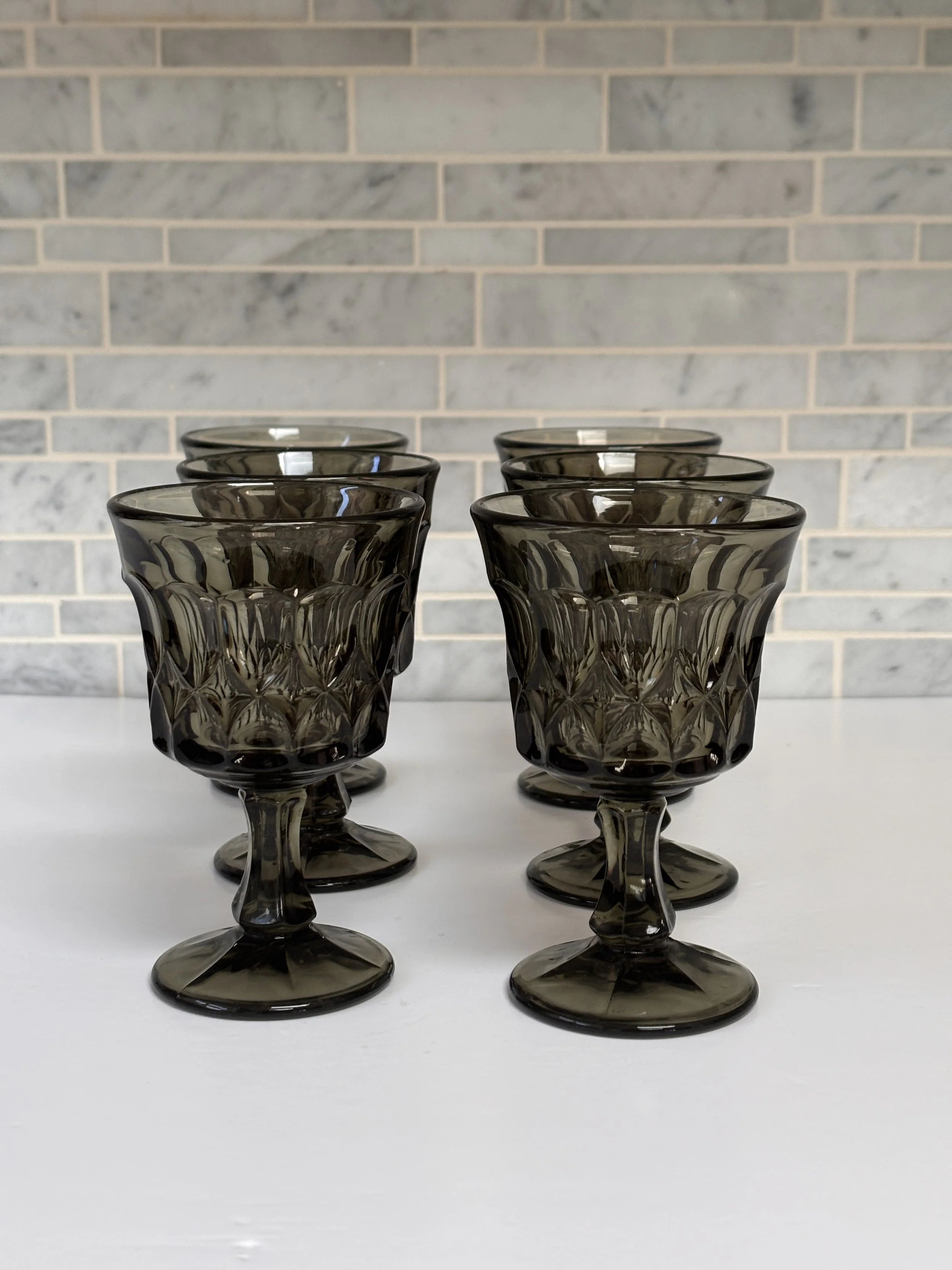 Vintage Noritake Smoke Gray Glass Goblets Set of Six