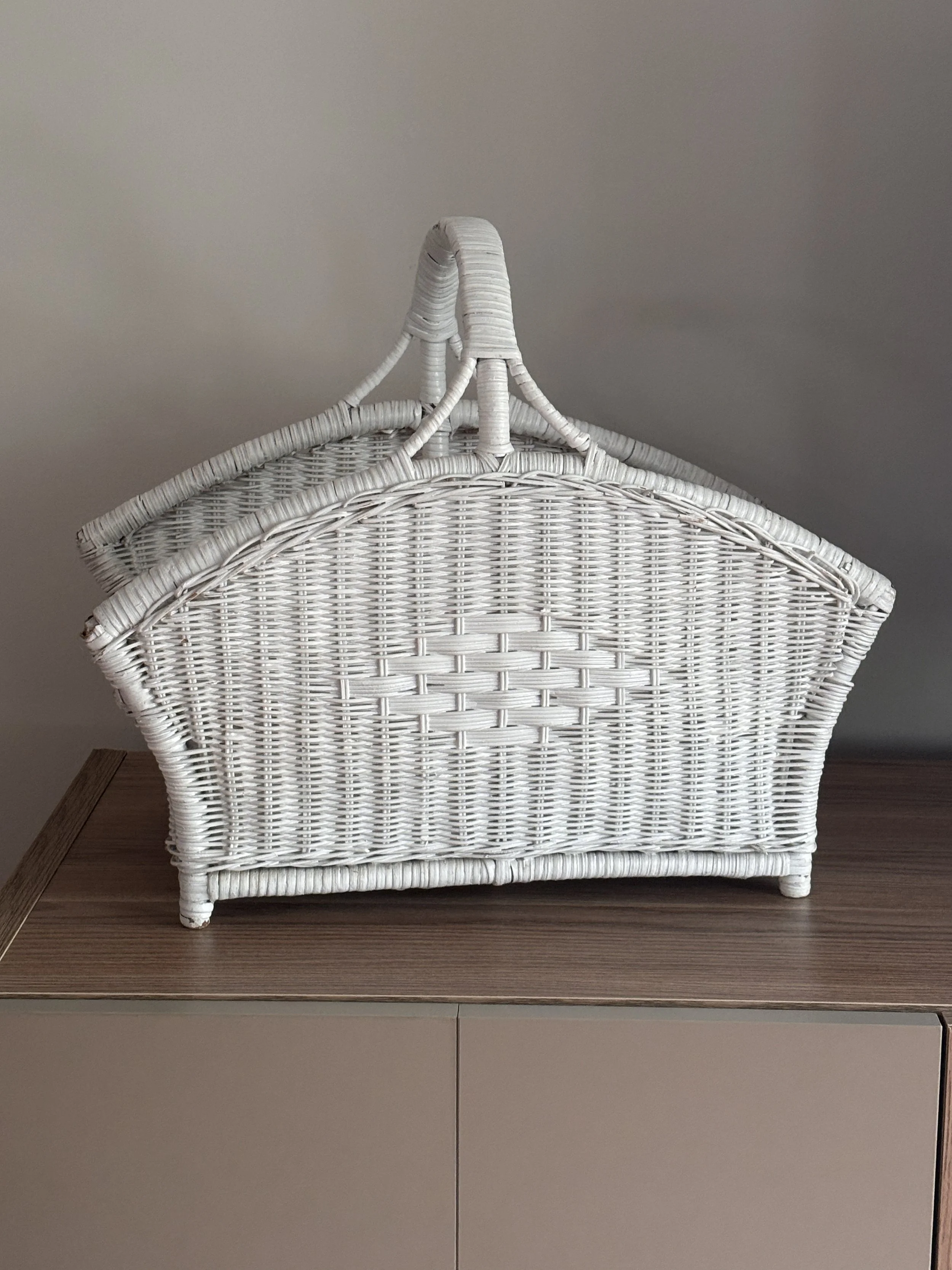Vintage White Wicker Storage Basket