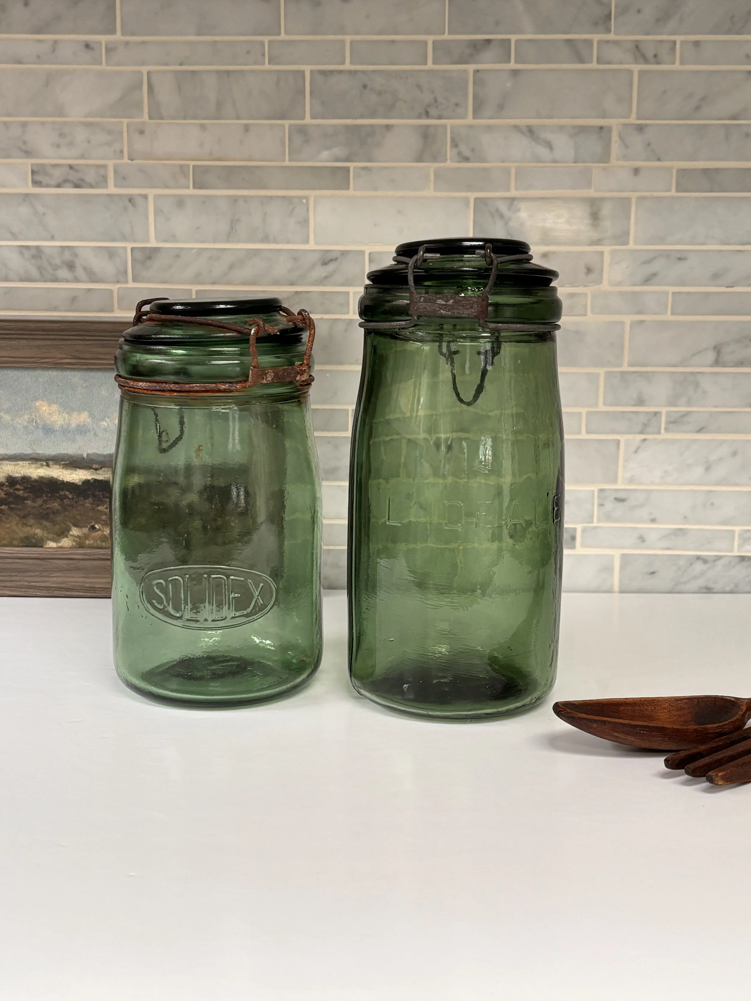 Classic Green Glass French Glass Jars Set Of Two