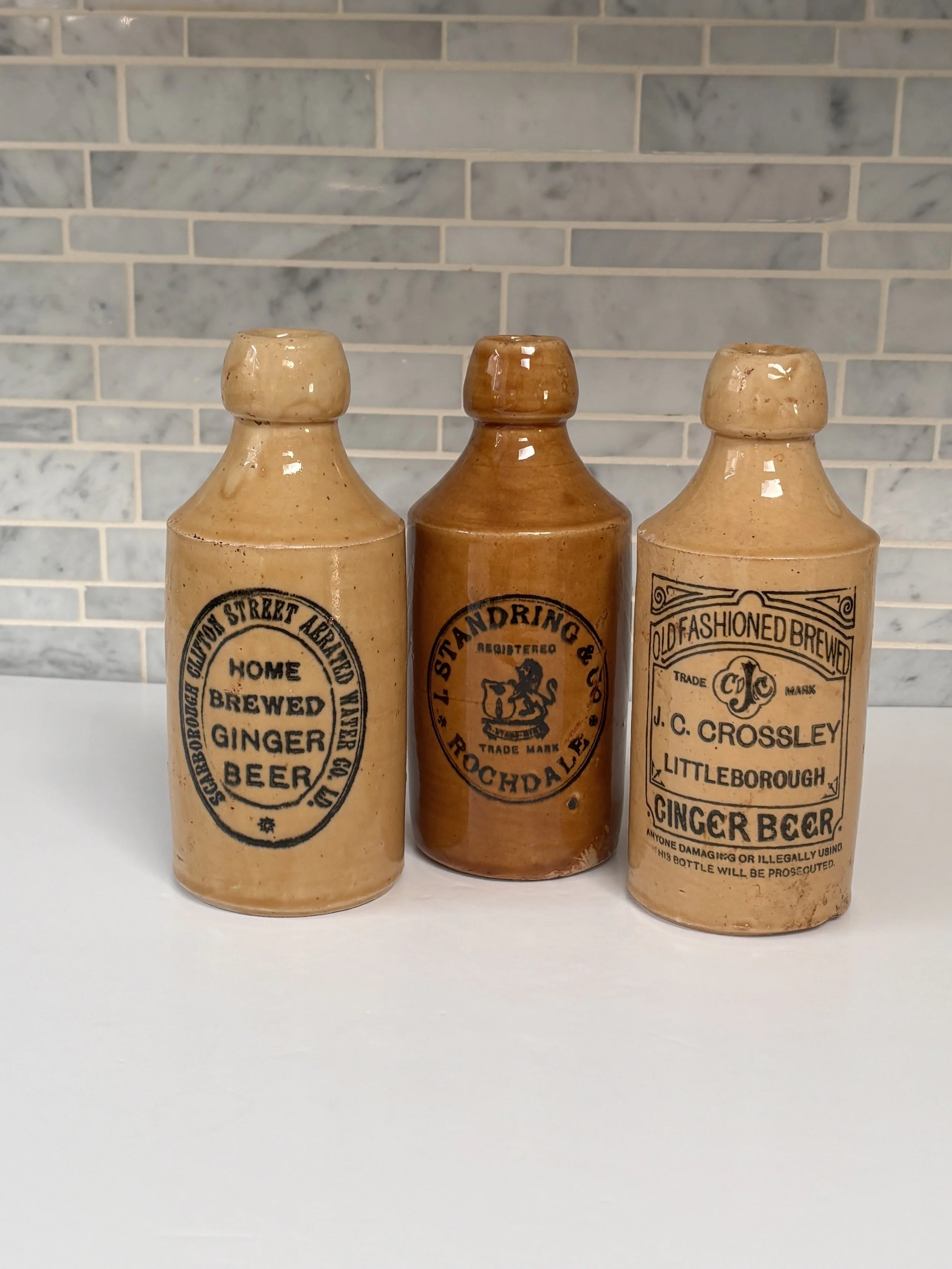 Curated Set of Three Antique Ginger Beer Bottles