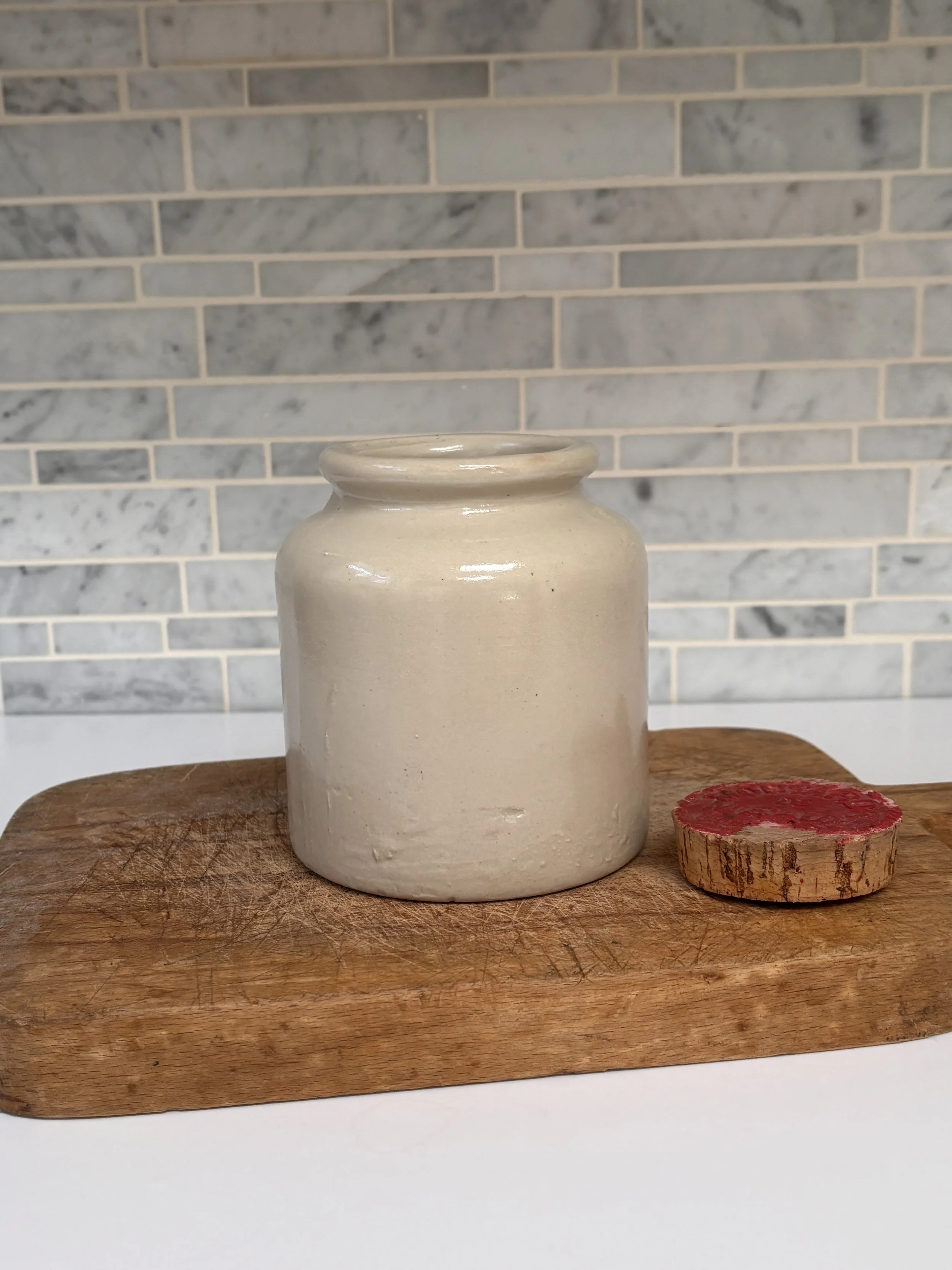 Quintessentially French Antique Stoneware Mustard Jar With Cork Lid