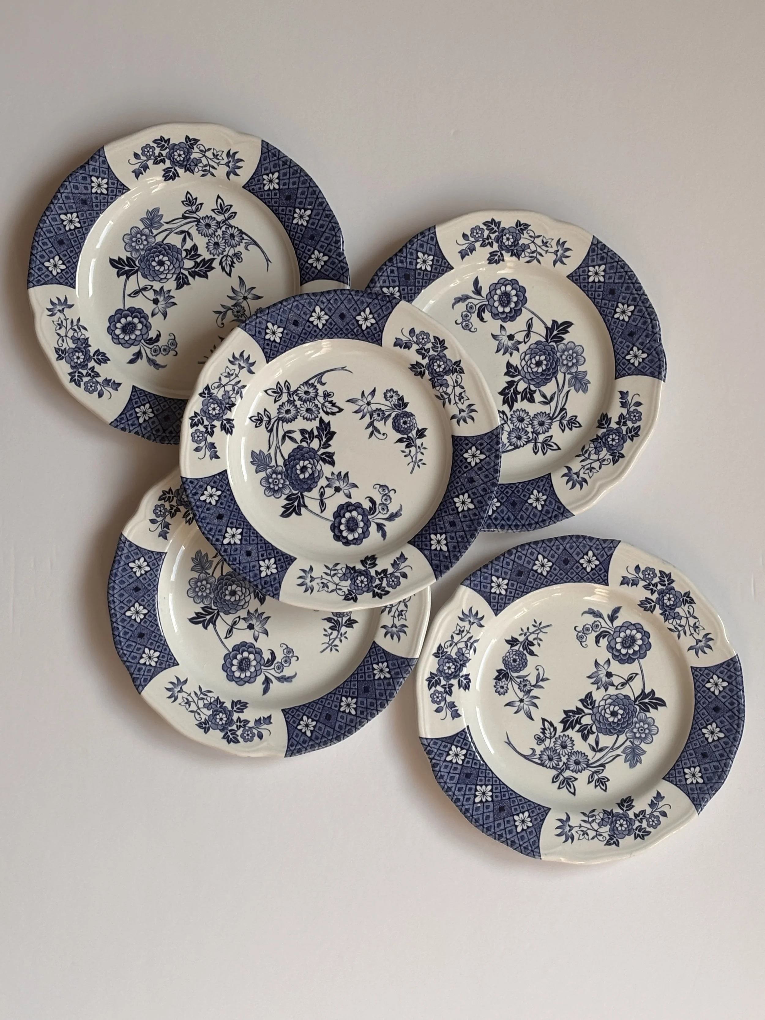 Vintage Royal Staffordshire Cathay Ironstone Blue Transferware Side Plates Set Of Five