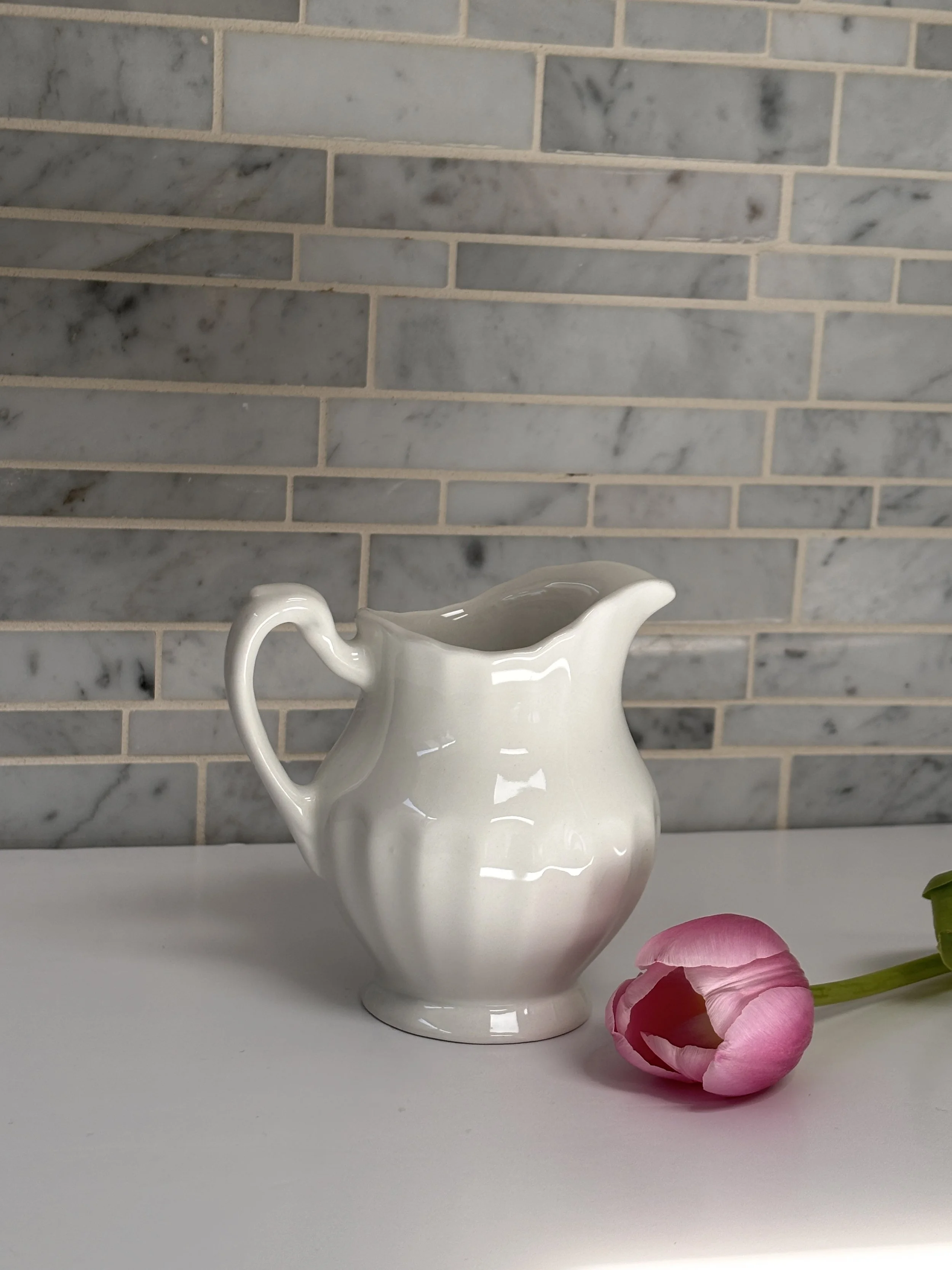 Vintage White Ironstone Small Dairy Pitcher