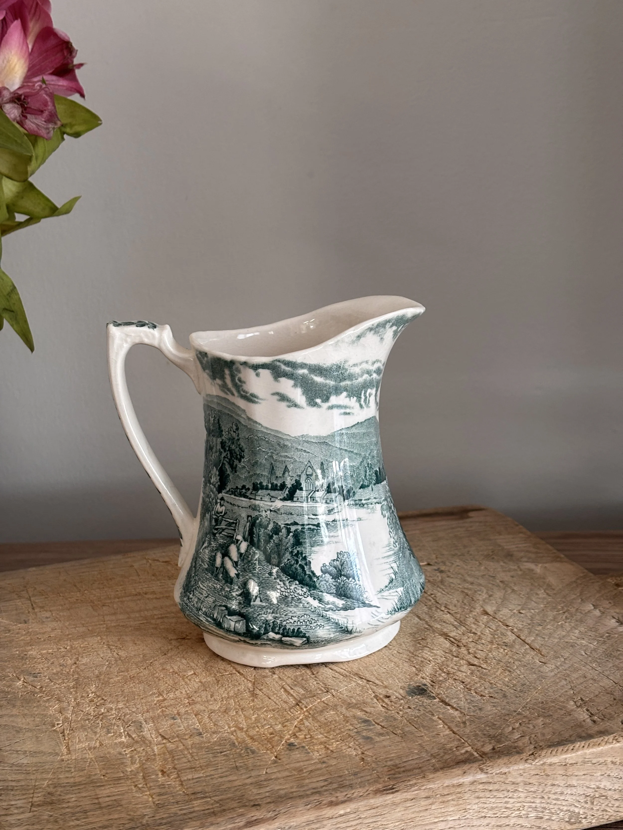 Vintage Alfred Meakin Ironstone Jug, "Tintern" Green Transferware