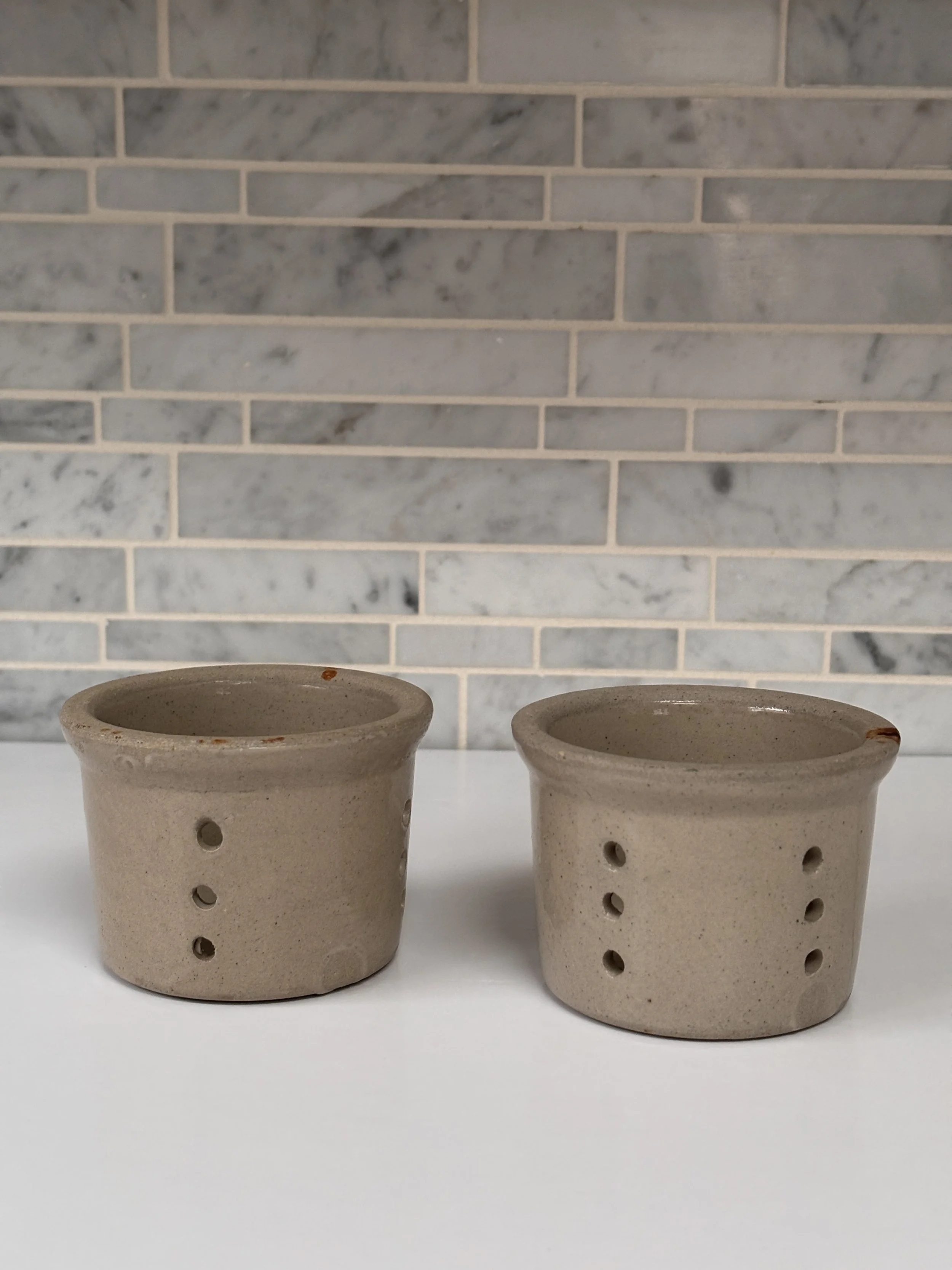 Vintage French Stoneware Pot De Fromage, Set Of Two