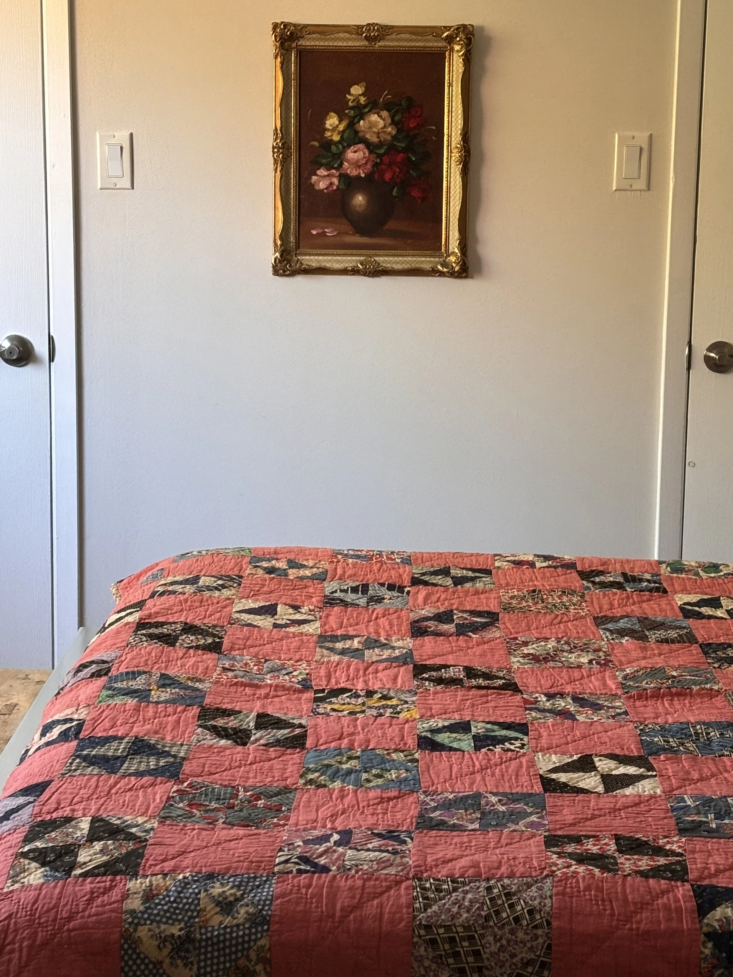 Antique Broken Dishes Patchwork Quilt: Hand-Pieced, Hand-Stitched Calico Scraps