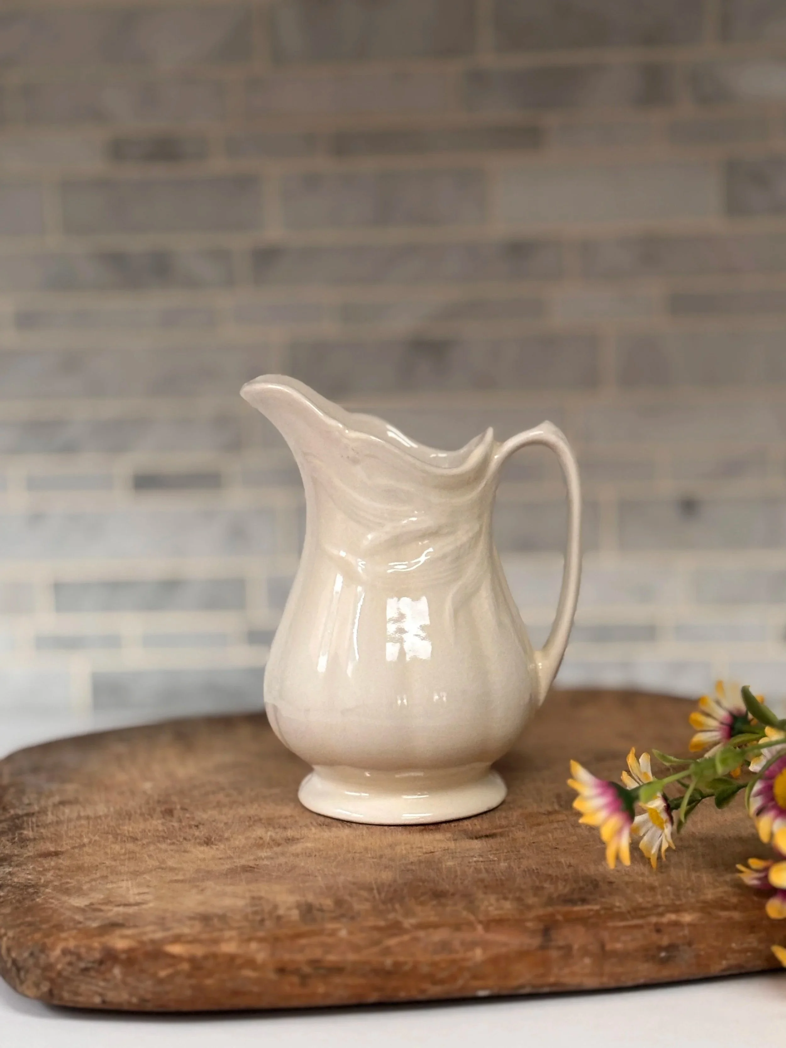 Vintage Wm Adams & Sons Off White Ironstone Pitcher With Wheat Design