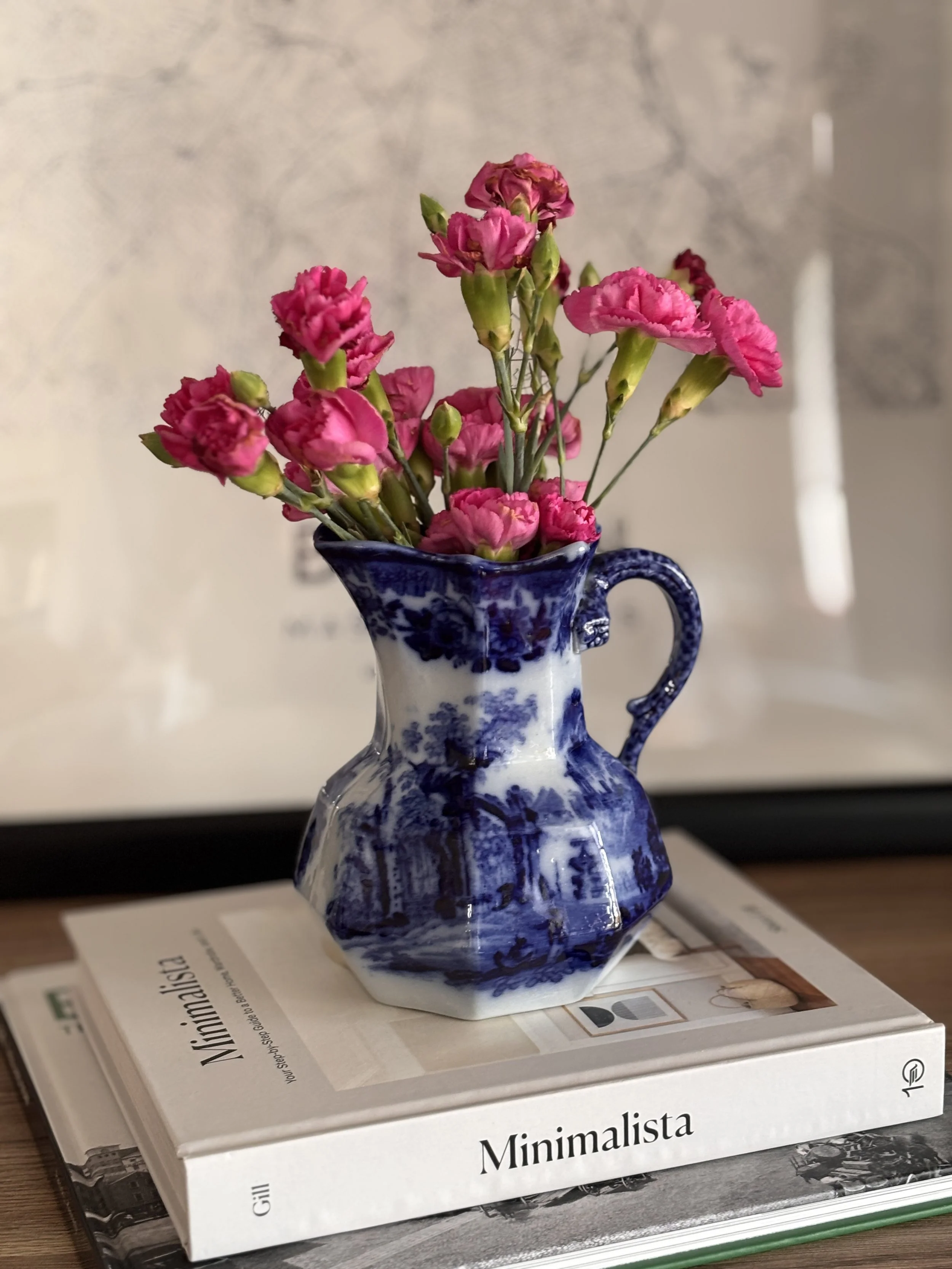 Antique Blue Victoria Ware Ironstone Flow Blue Pitcher