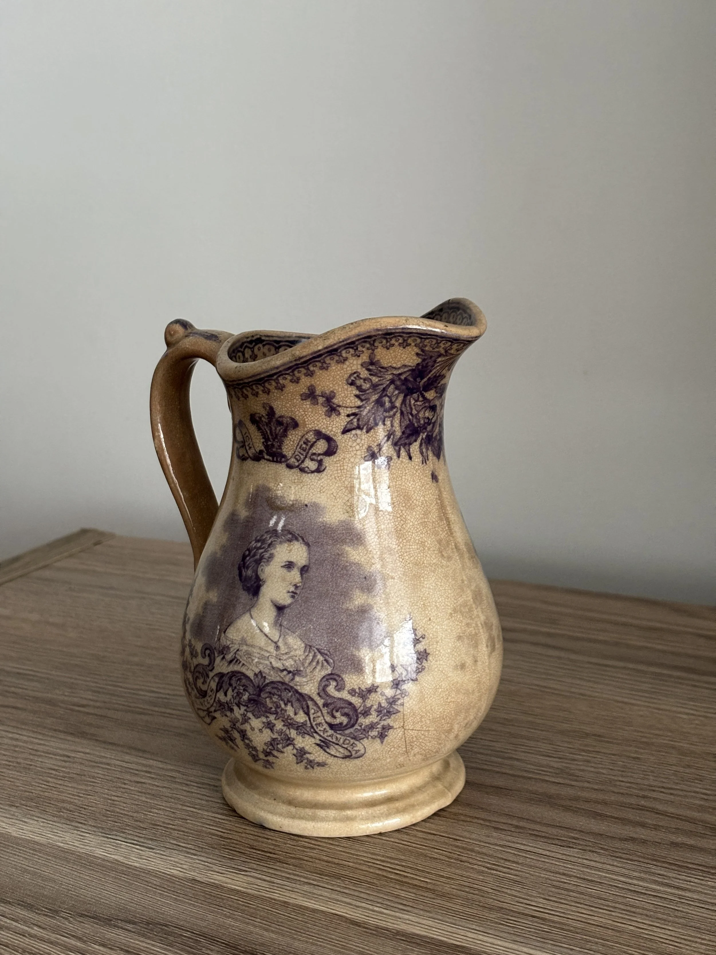 Rare Antique 19th Century English Ironstone Transfer Mulberry Ware Pitcher