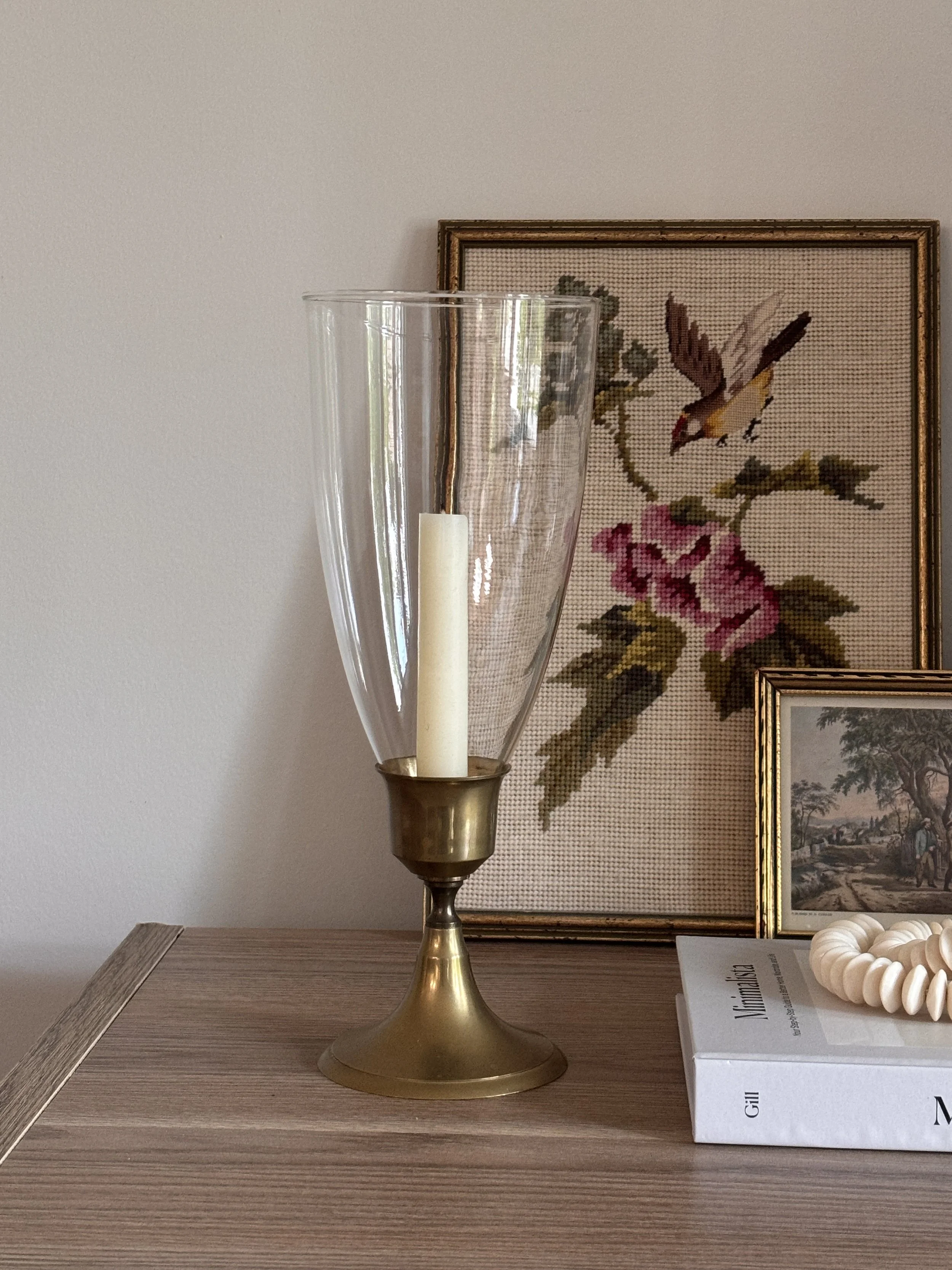 Vintage Brass Hurricane Candlestick Holder