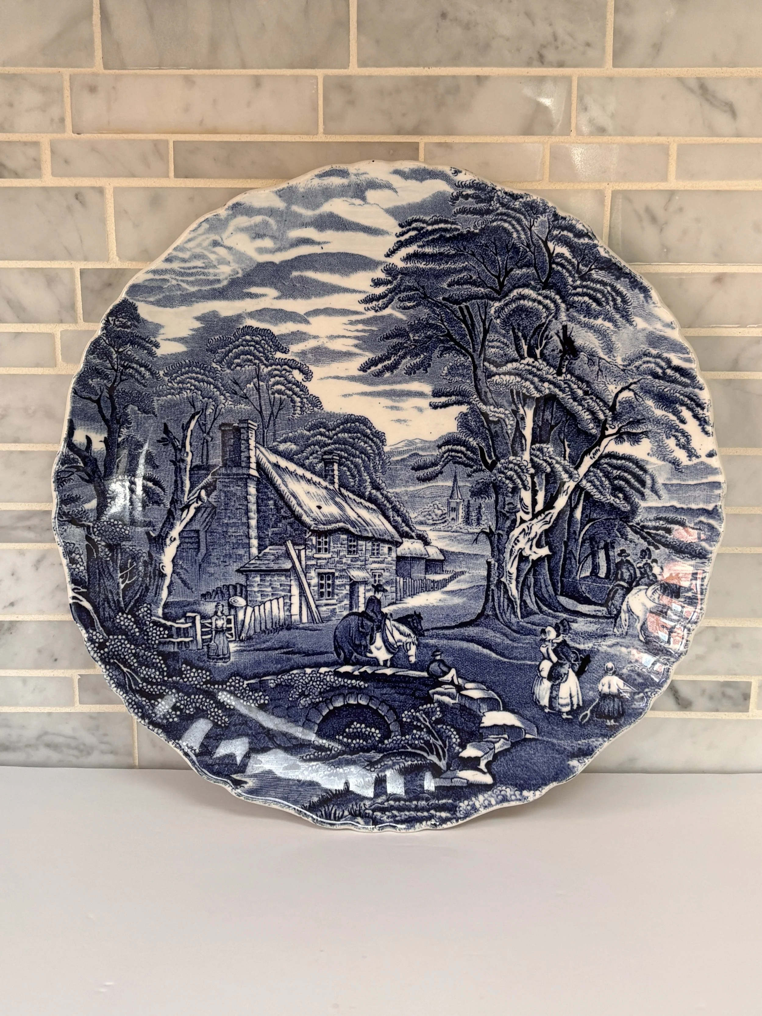 Vintage James Kent 'Old Foley' Staffordshire Blue White Cake Plate