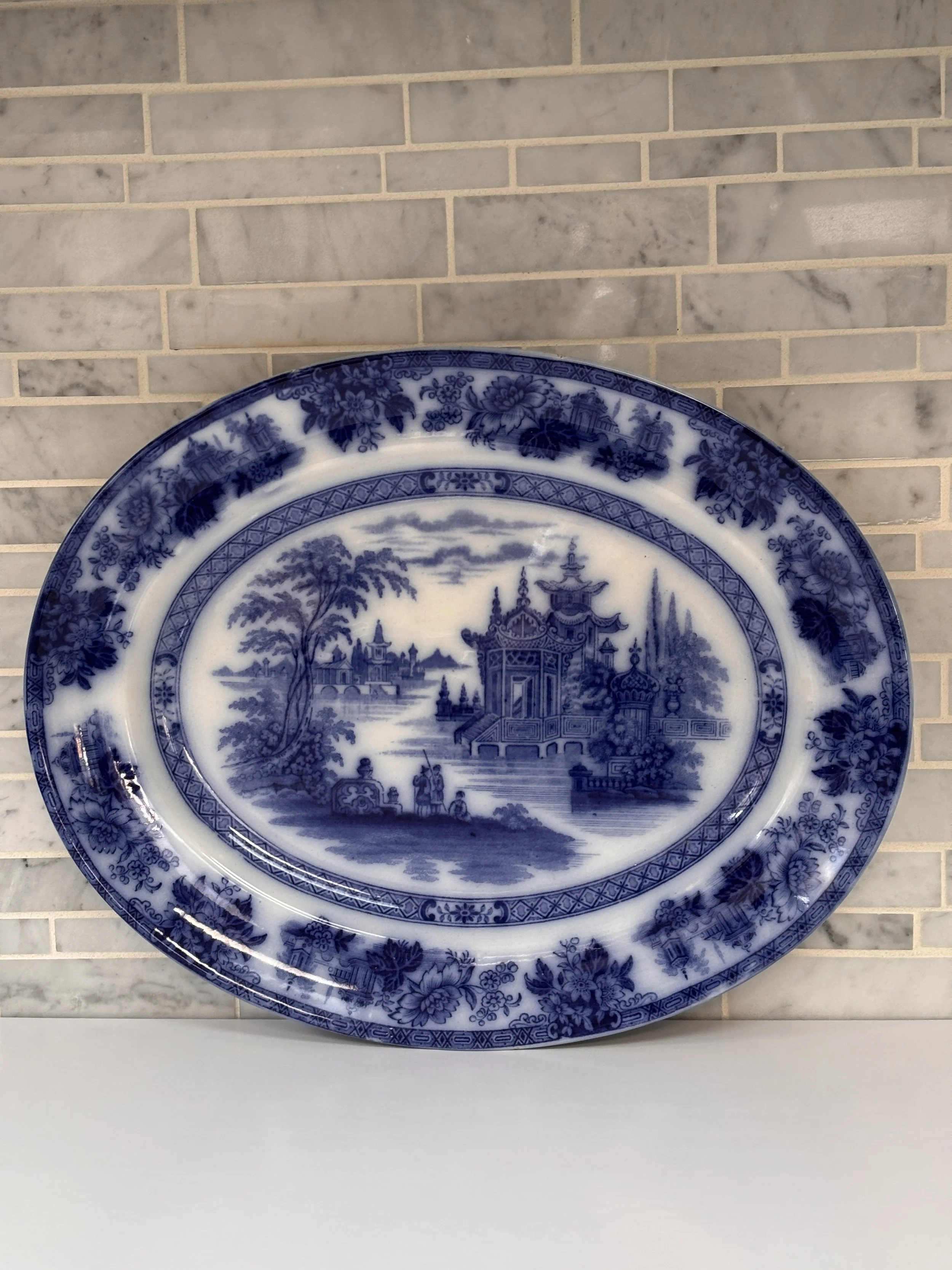 Antique Royal Doulton Madras Flow Blue Oval Platter