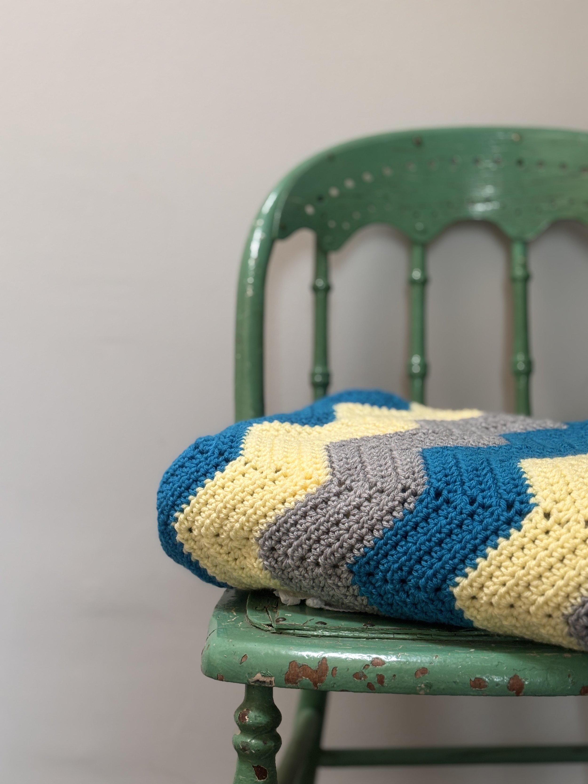 Vintage Handmade Crochet Chevron Throw Blanket