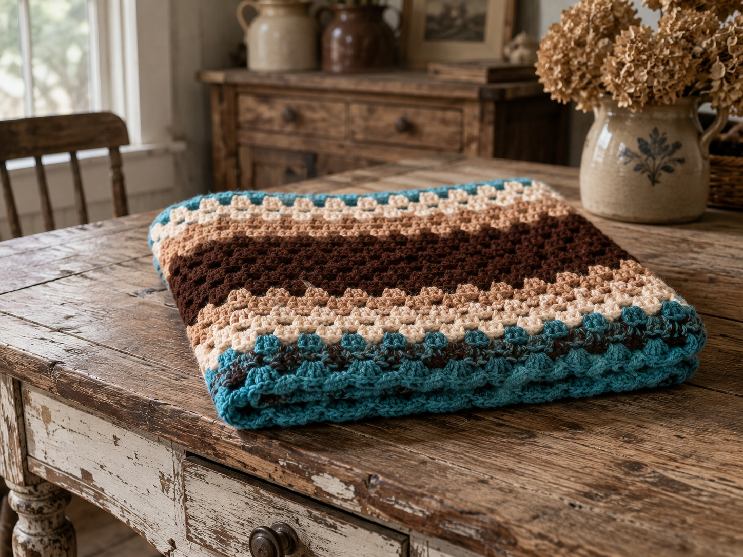 Vintage Hand Knitted Throw | Blanket