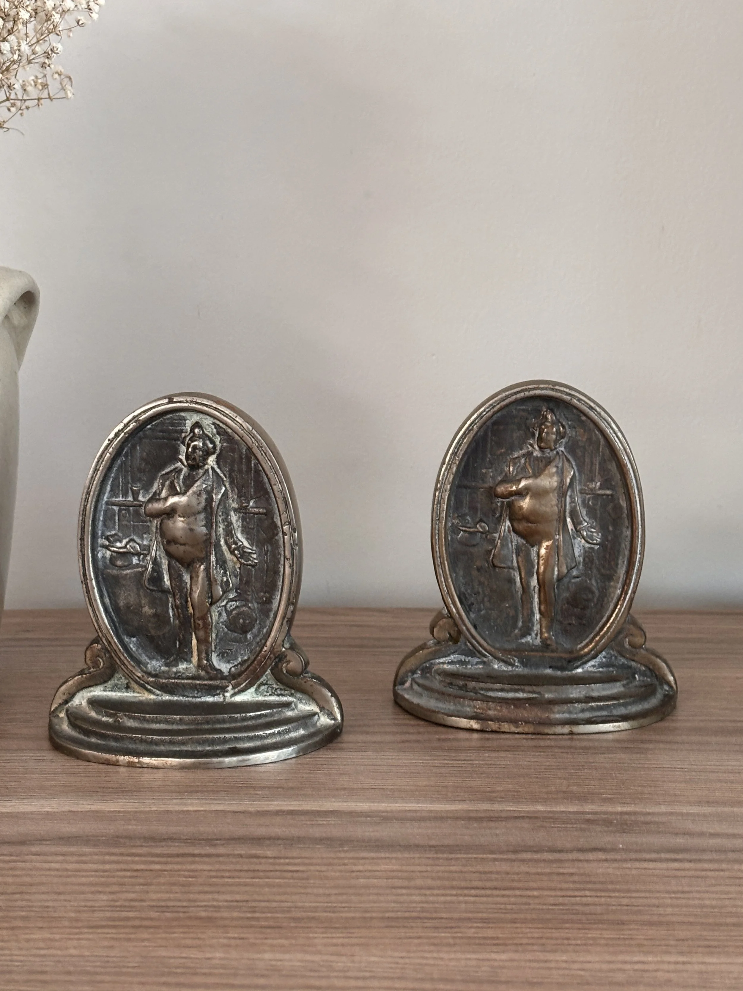 Pair Of Antique Brass Charles Dickens Tony Weller Book Ends