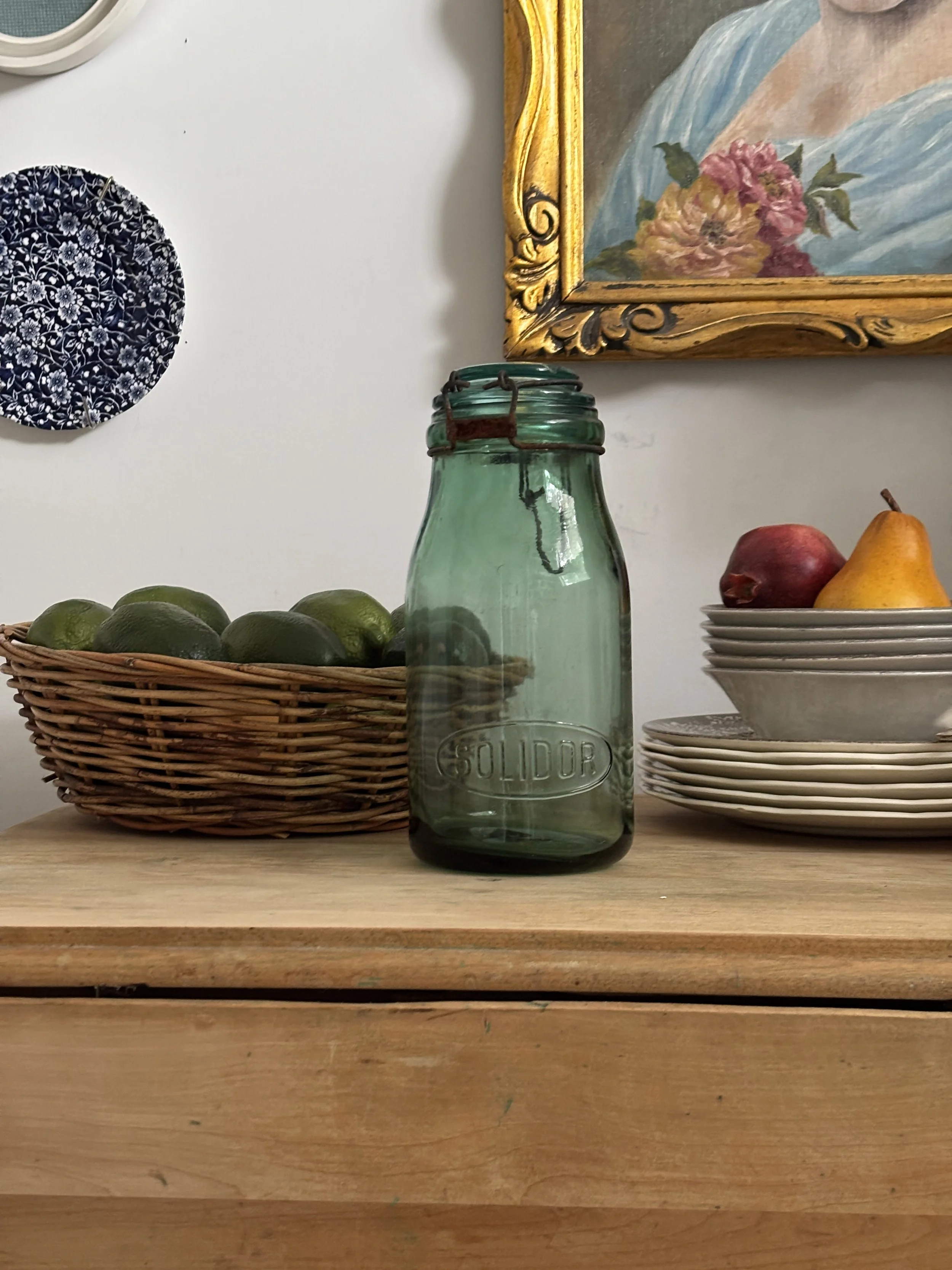 Antique French Green Canning Glass Jar Solidor