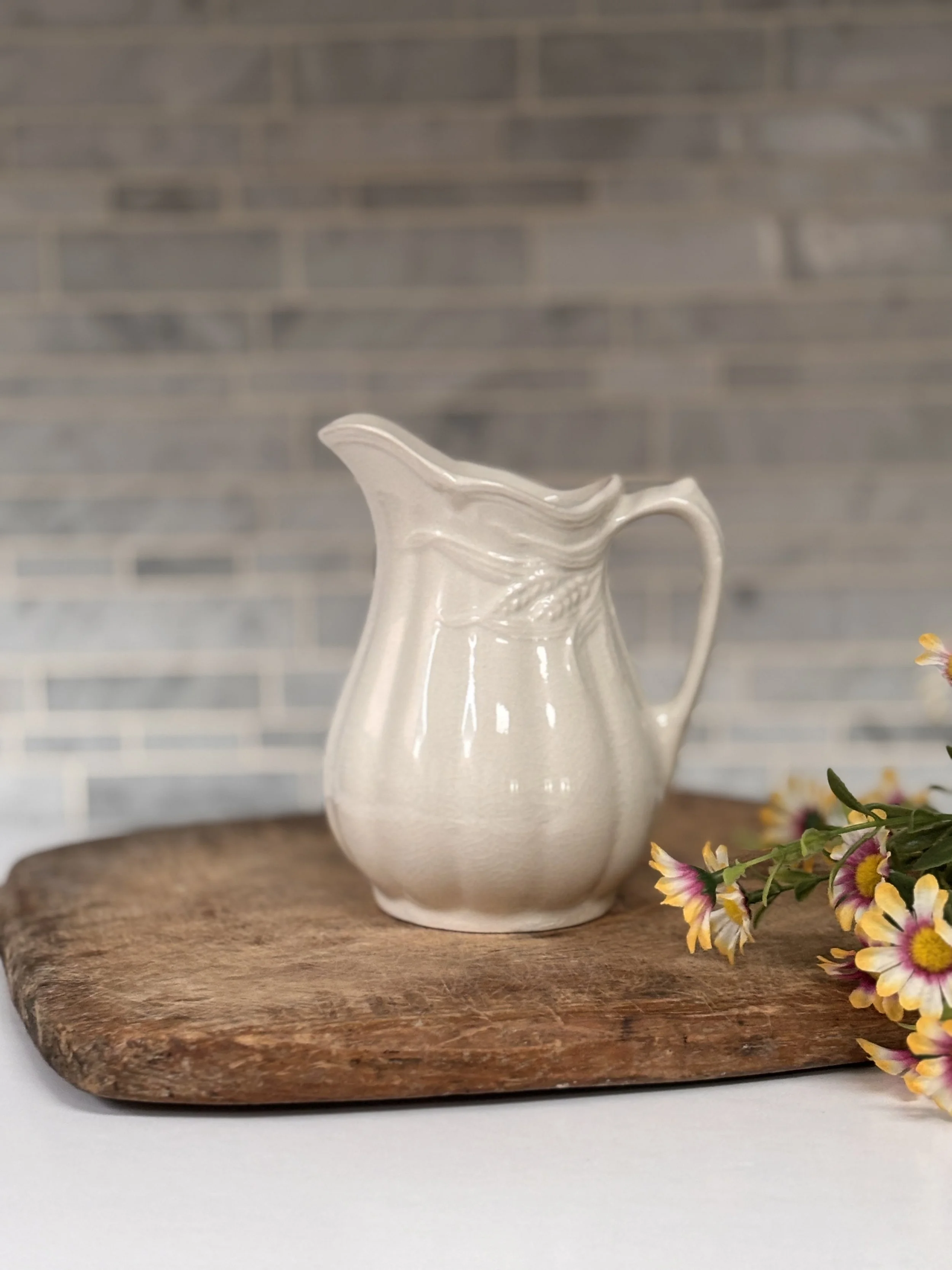 Vintage White Ironstone Arthur Woods Wheat Pitcher