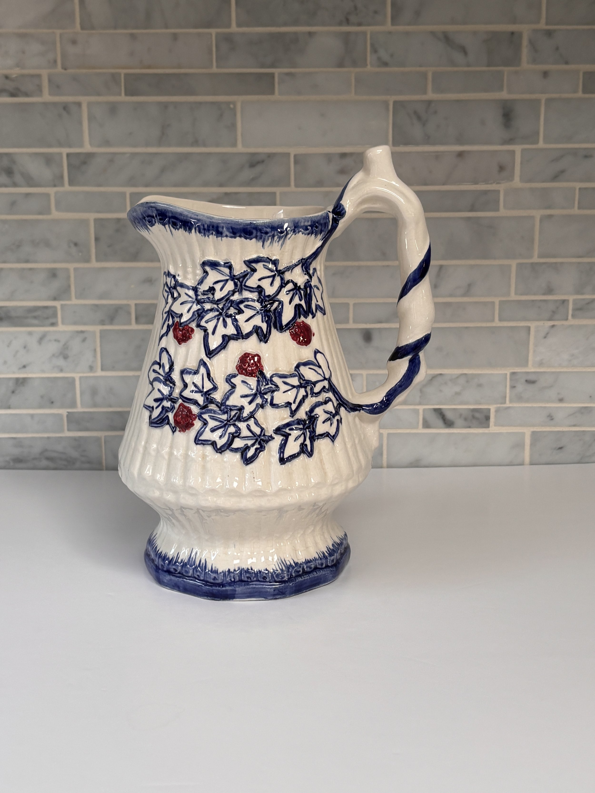 Vintage Price England Hand Painted Vine And Berry Pitcher