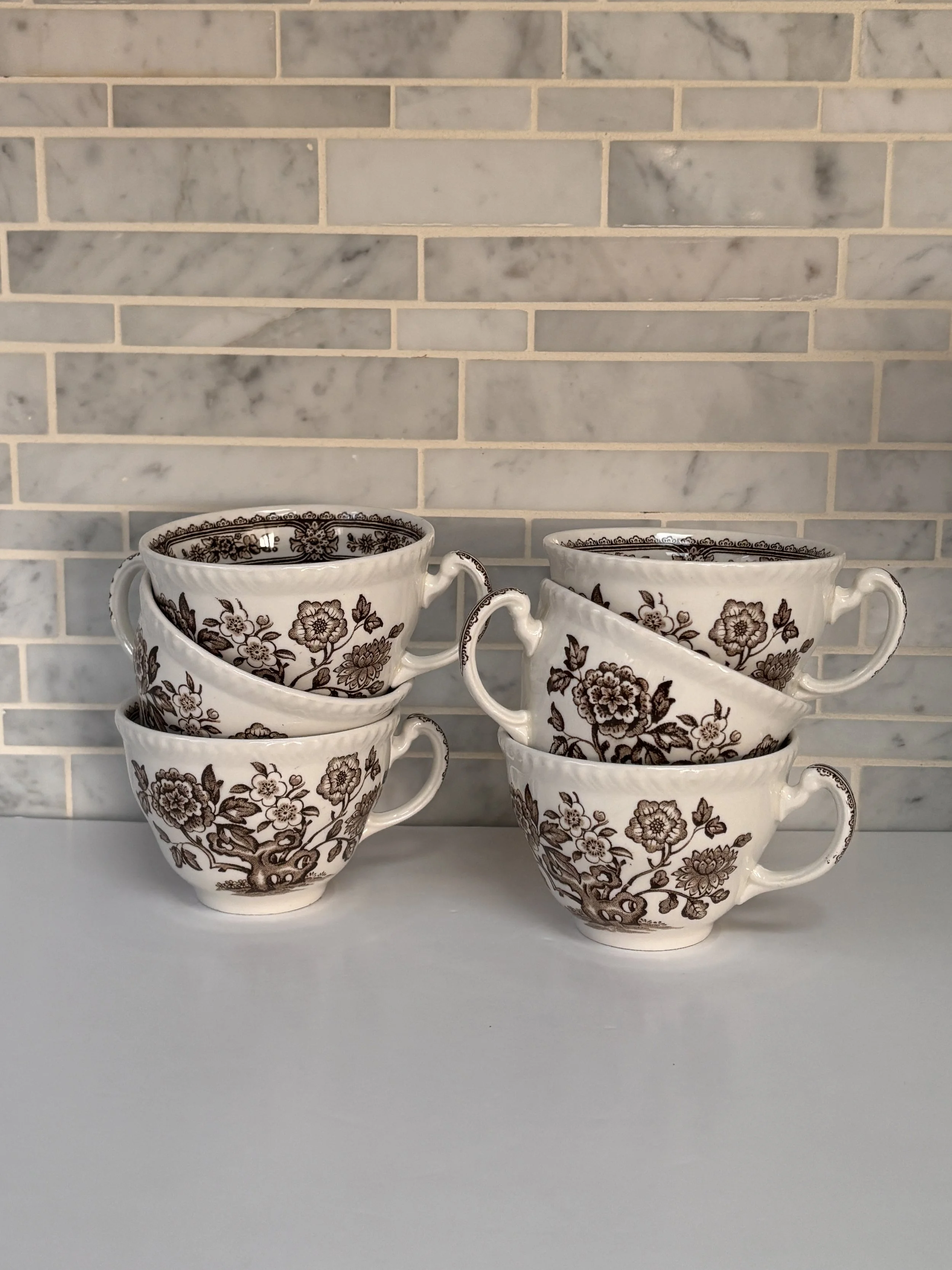 Vintage Wood And Sons Dorset Brown Transferware Teacups Set Of Six