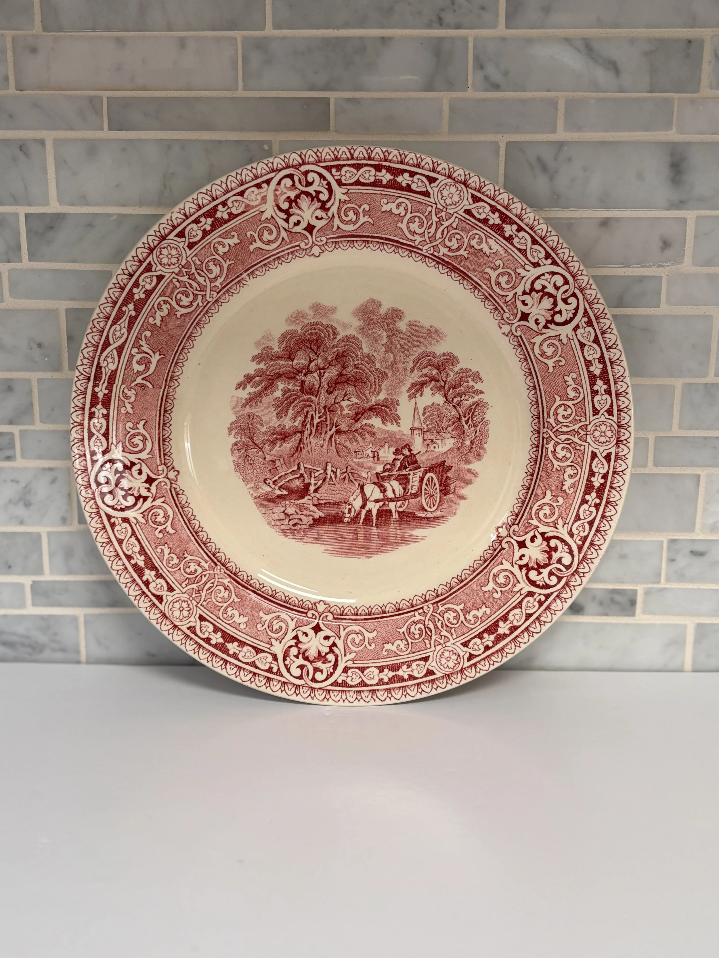 Antique Woodland Red Transferware Dinner Plate