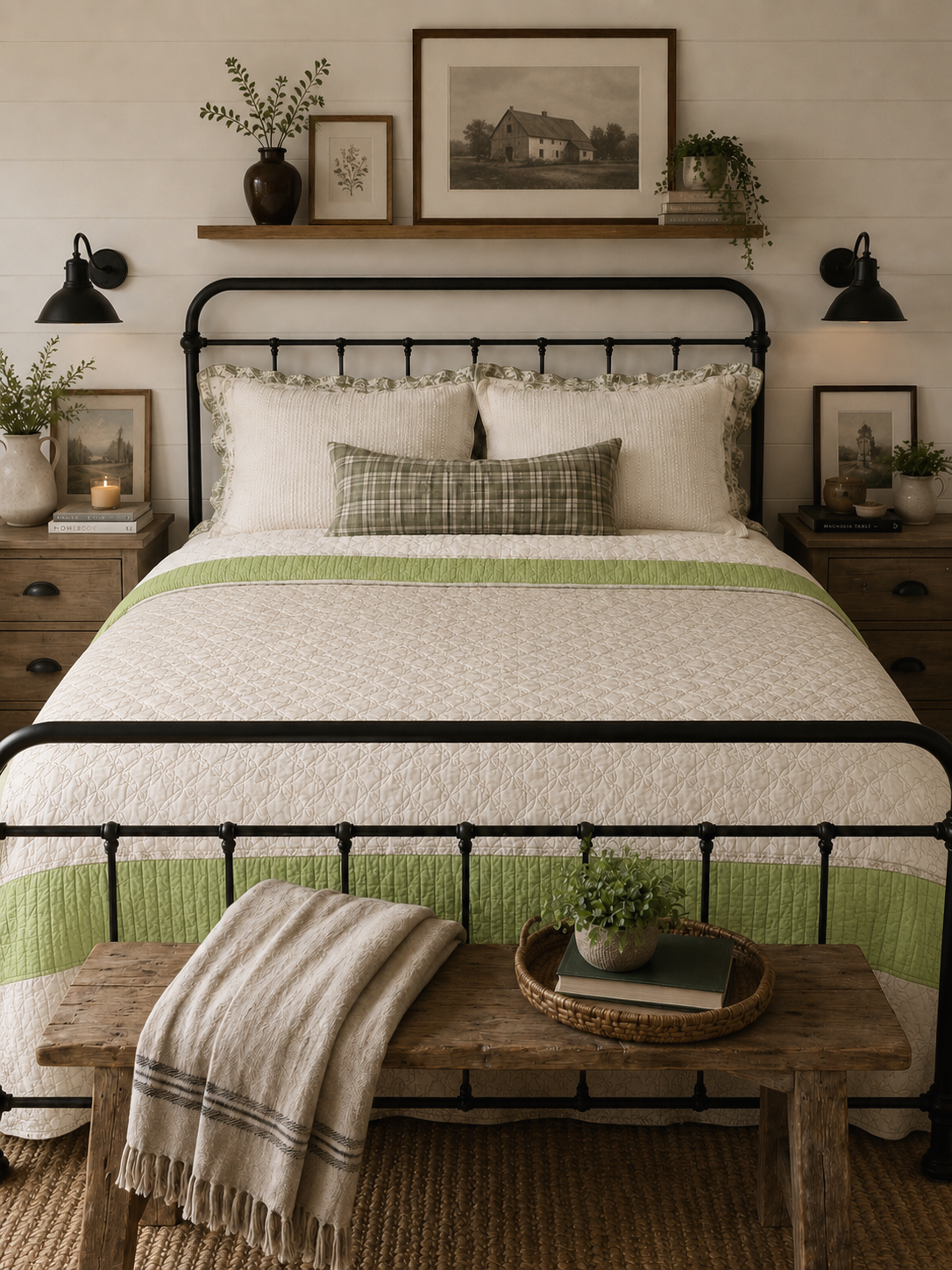 Vintage Marriage White And Green Bed Quilt