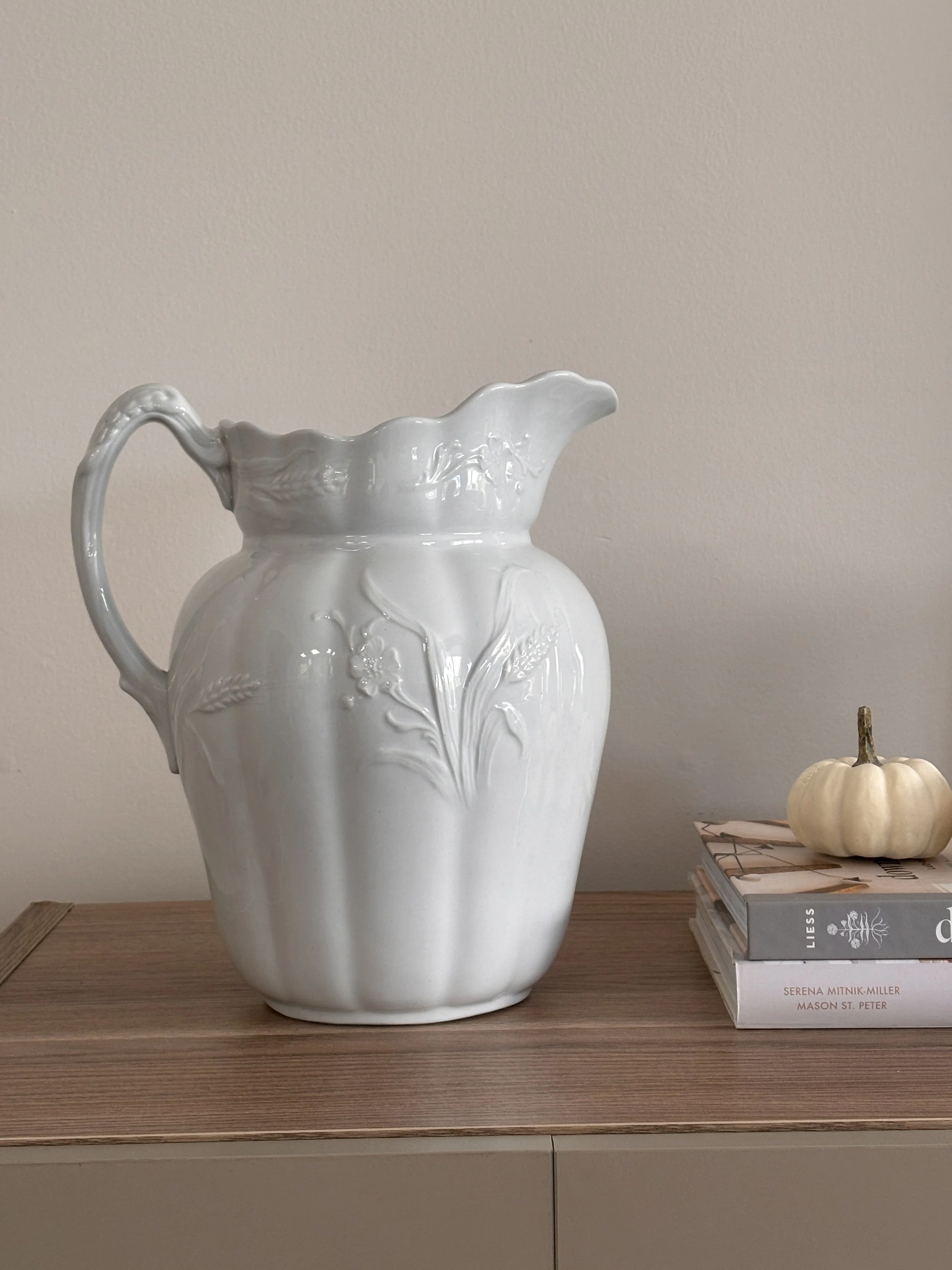 Large White Antique English Ironstone Pitcher | Alfred Meakin