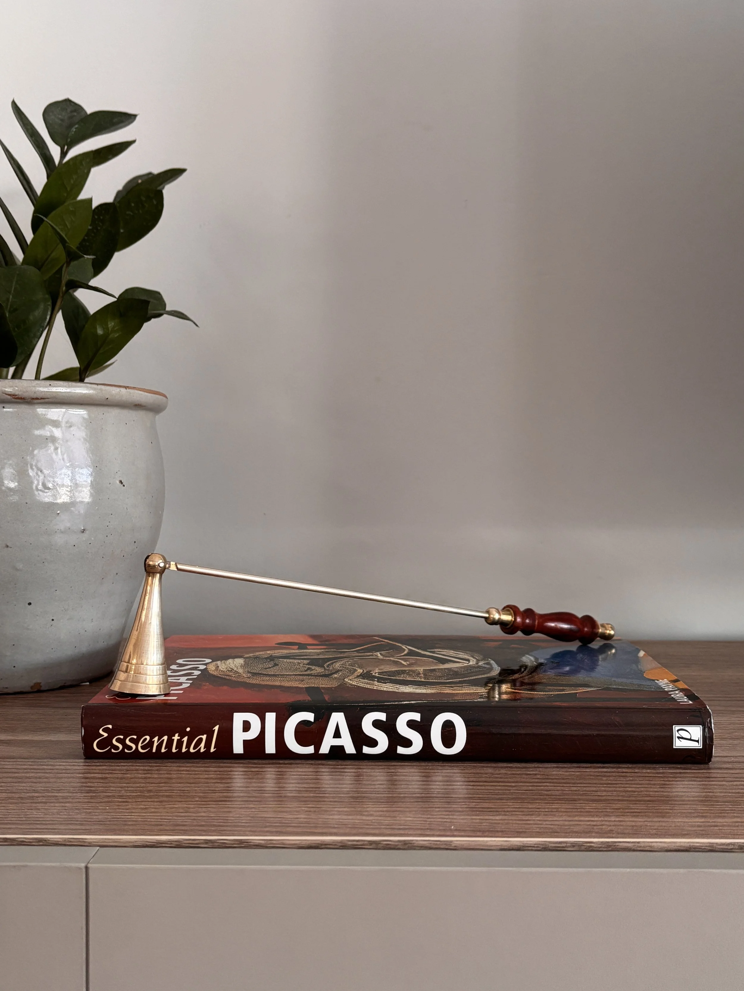 Antique Brass and Turned Wood Handle Candle Snuffer