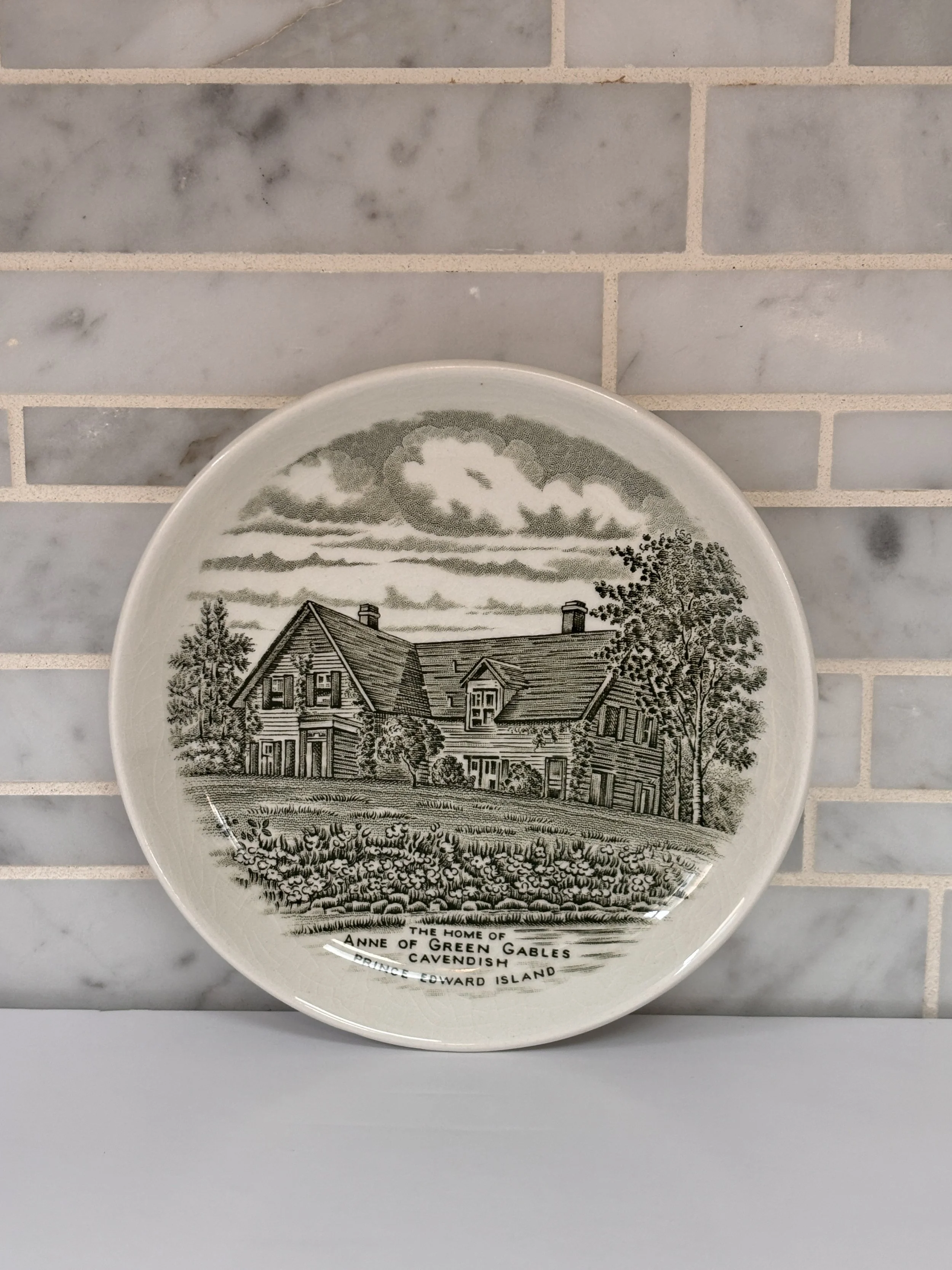 Vintage Anne of Green Gables Green Transferware Small Dish