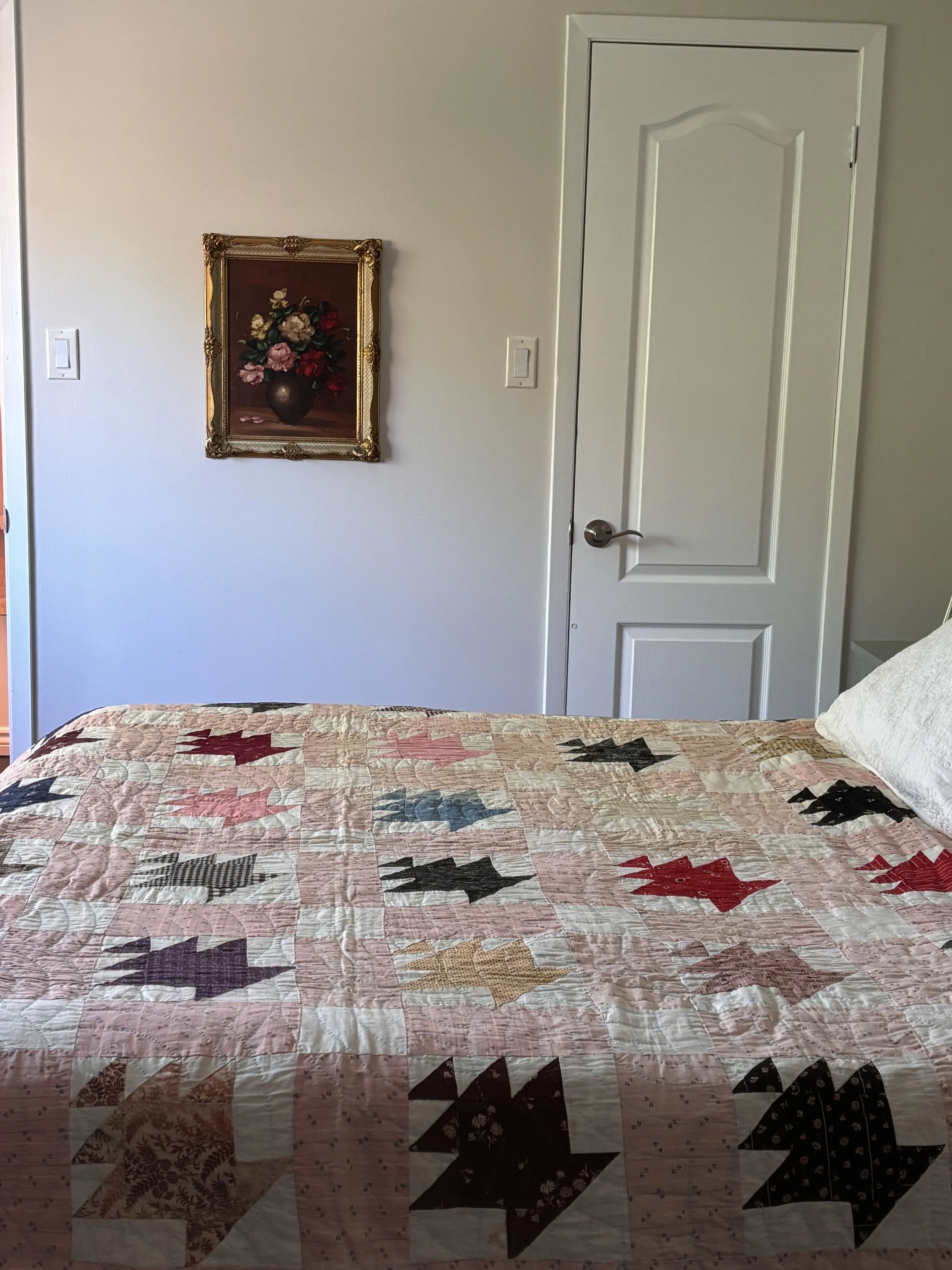 Antique Calico 19th Century Bear Paw Block Pattern Quilt