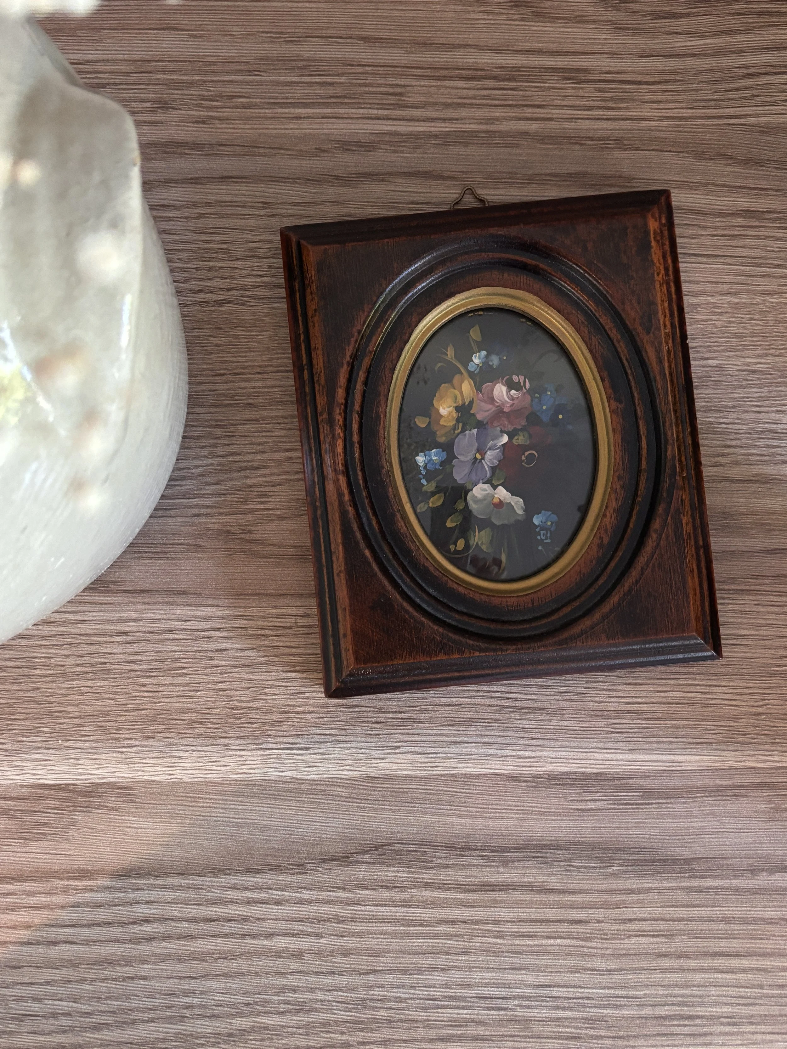 Vintage French Floral Still Life Painting Portrait In Oval Medallion Frame