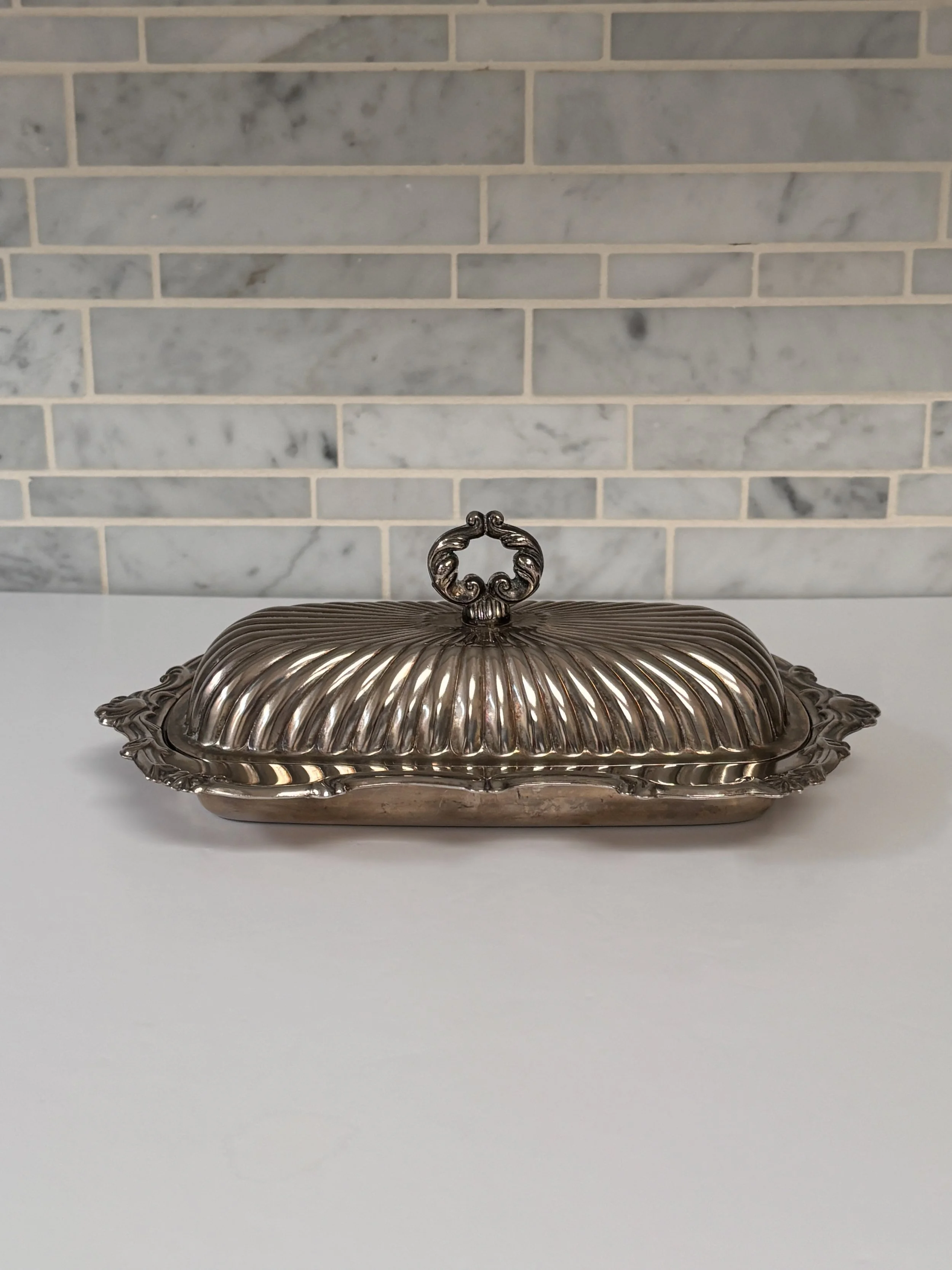 Vintage Silver Plated Butter Dish With Glass Insert