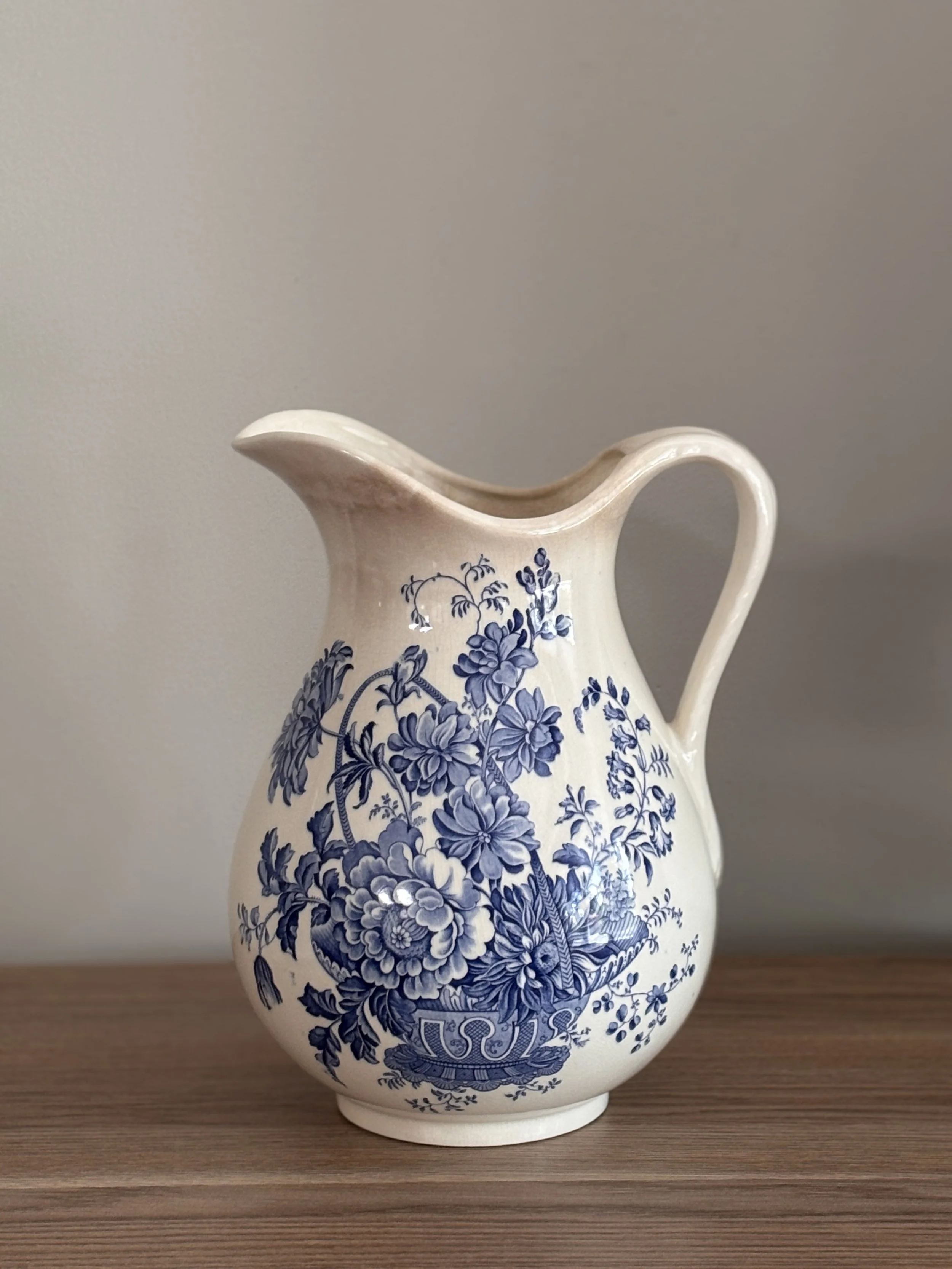 Vintage Blue Transferware Crown Devon Ironstone England Pitcher