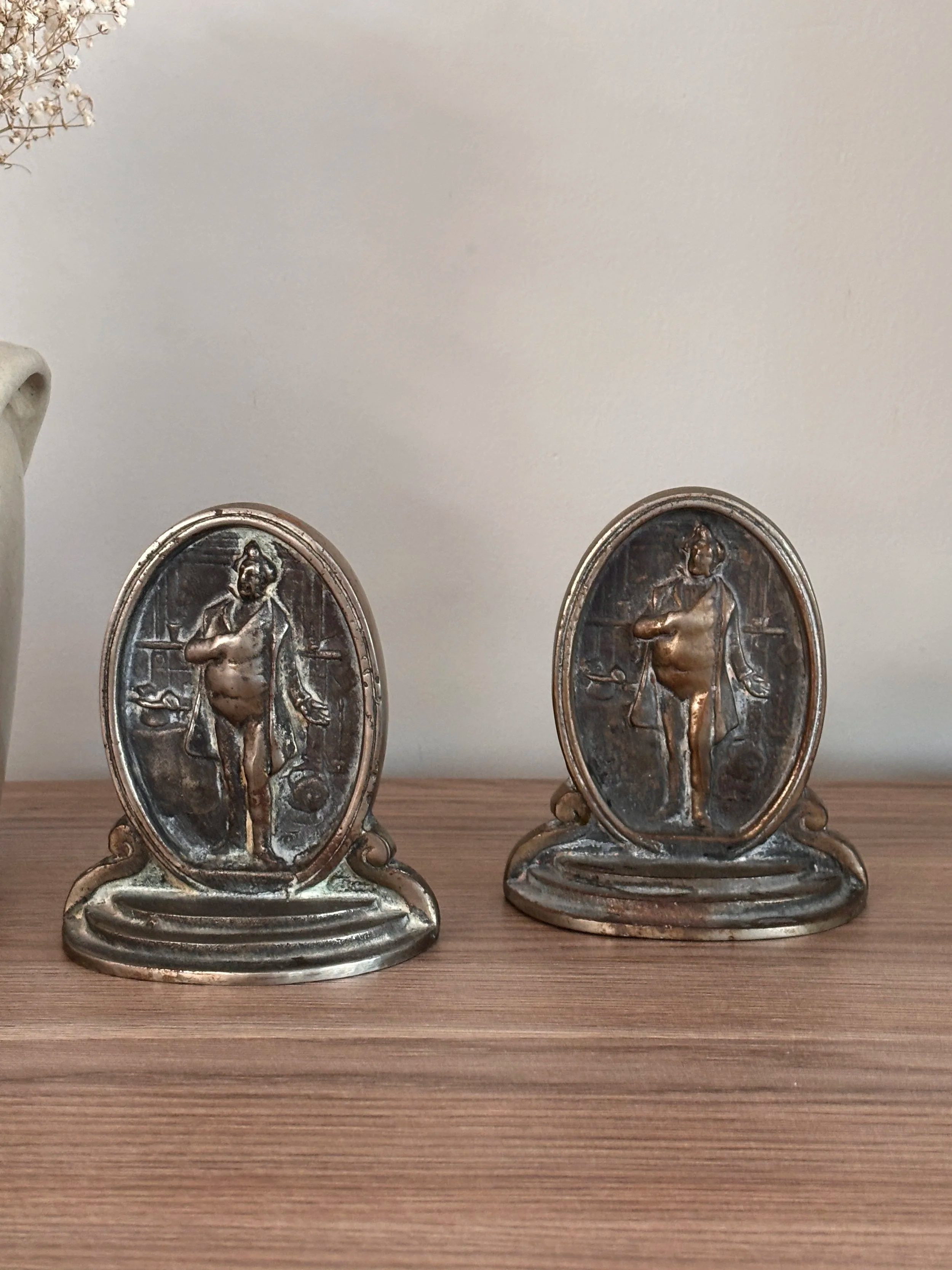 Pair Of Antique Brass Charles Dickens Tony Weller Book Ends