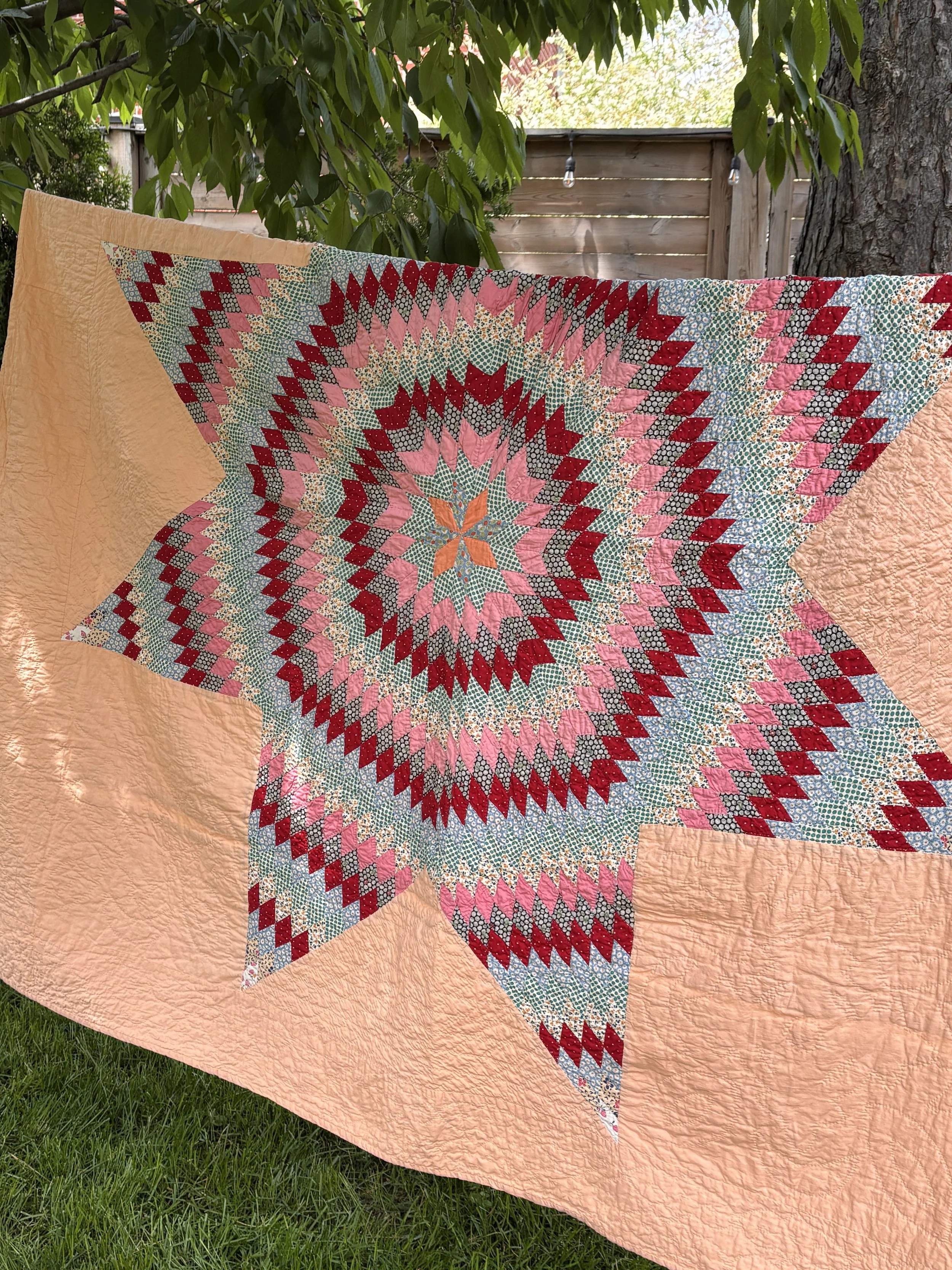 Antique Lone Star Hand Pieced Quilt